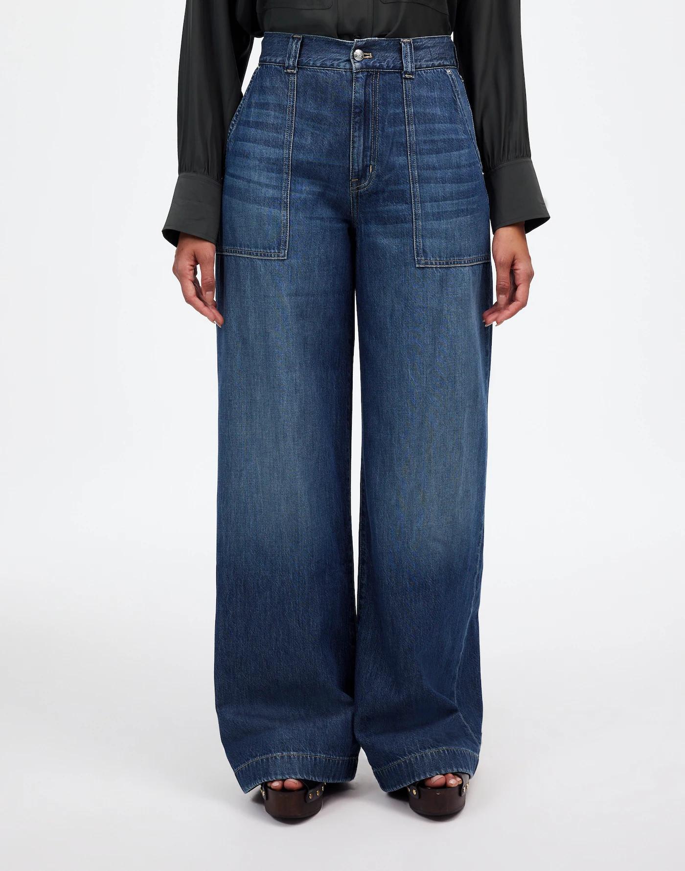 Curvy Superwide-Leg Utility Jeans in Lindewood Wash: Airy Denim Edition Product Image