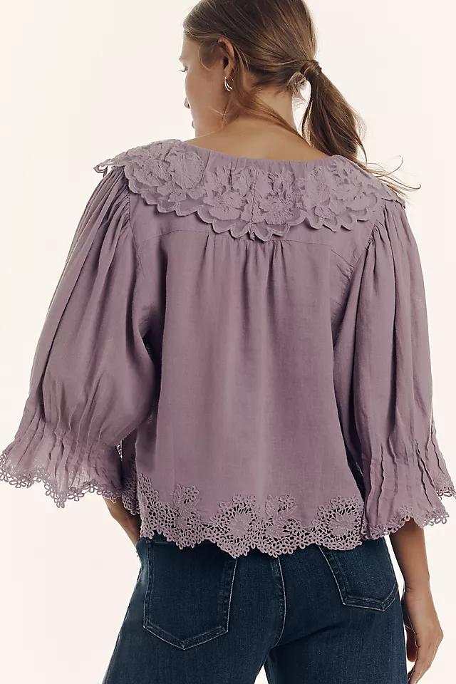 By Anthropologie Linen Blend Lace-Collar Blouse Product Image