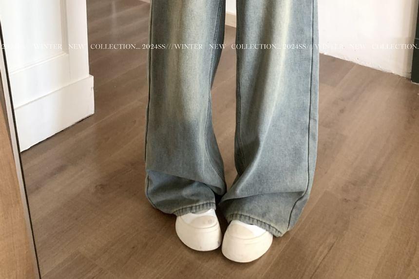 High Waist Washed Baggy Wide Leg Jeans Product Image