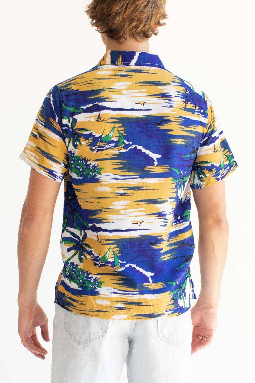 Blue & Mustard Beach Scene Hawaiian Shirt Product Image