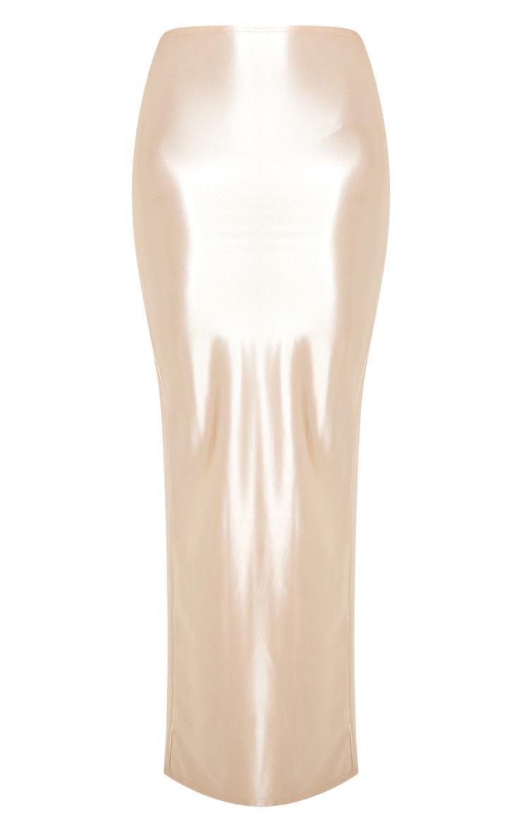 Champagne Stretch Satin Split Side Maxi Skirt Product Image