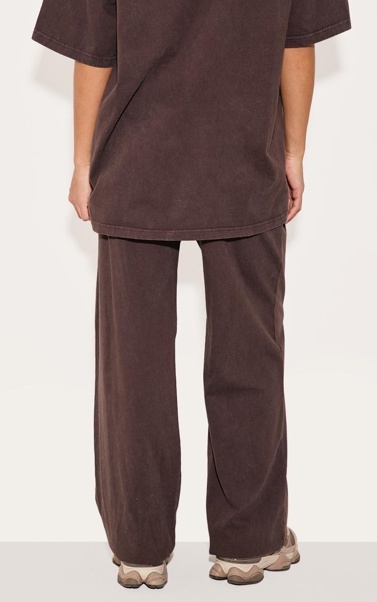 Dark Brown Cotton Straight Leg Mid Rise Drawstring Pants Product Image