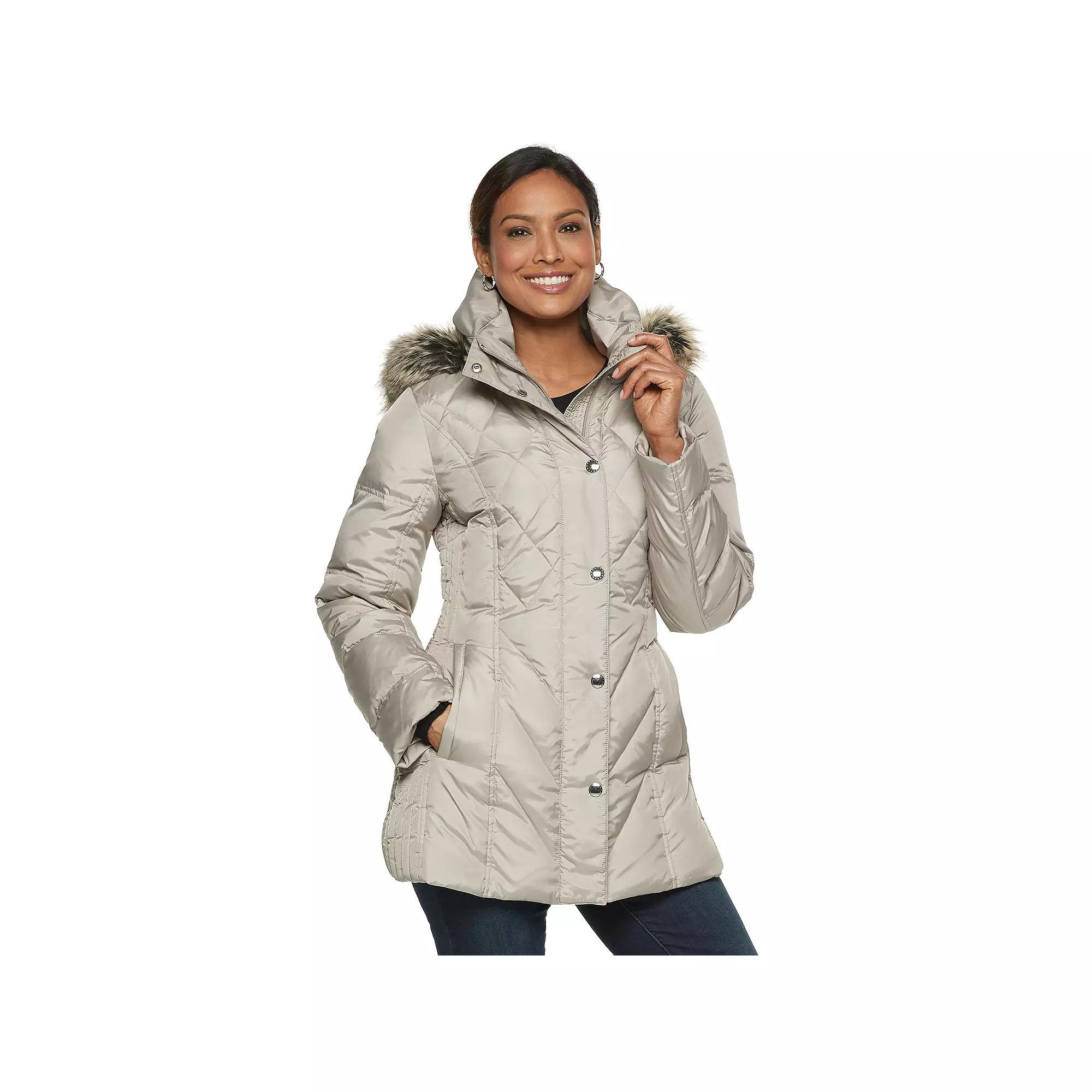 Women's TOWER by London Fog Hooded Faux-Fur Down Puffer Coat, Size: Medium, White Product Image