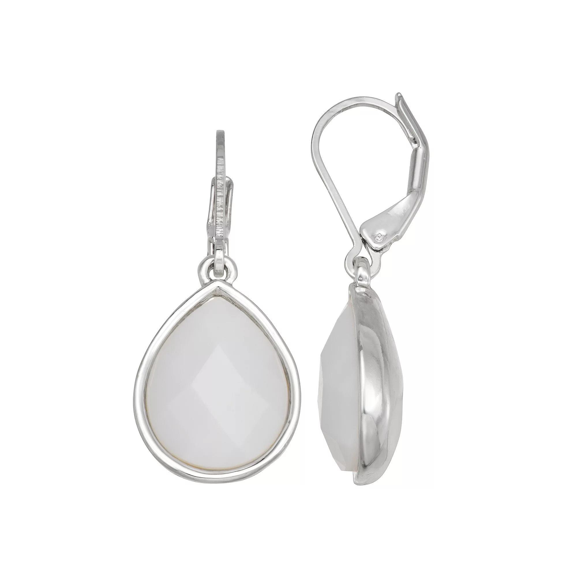 Napier Silver Tone Royal Single Drop Leverback Earrings, Women's, White Product Image