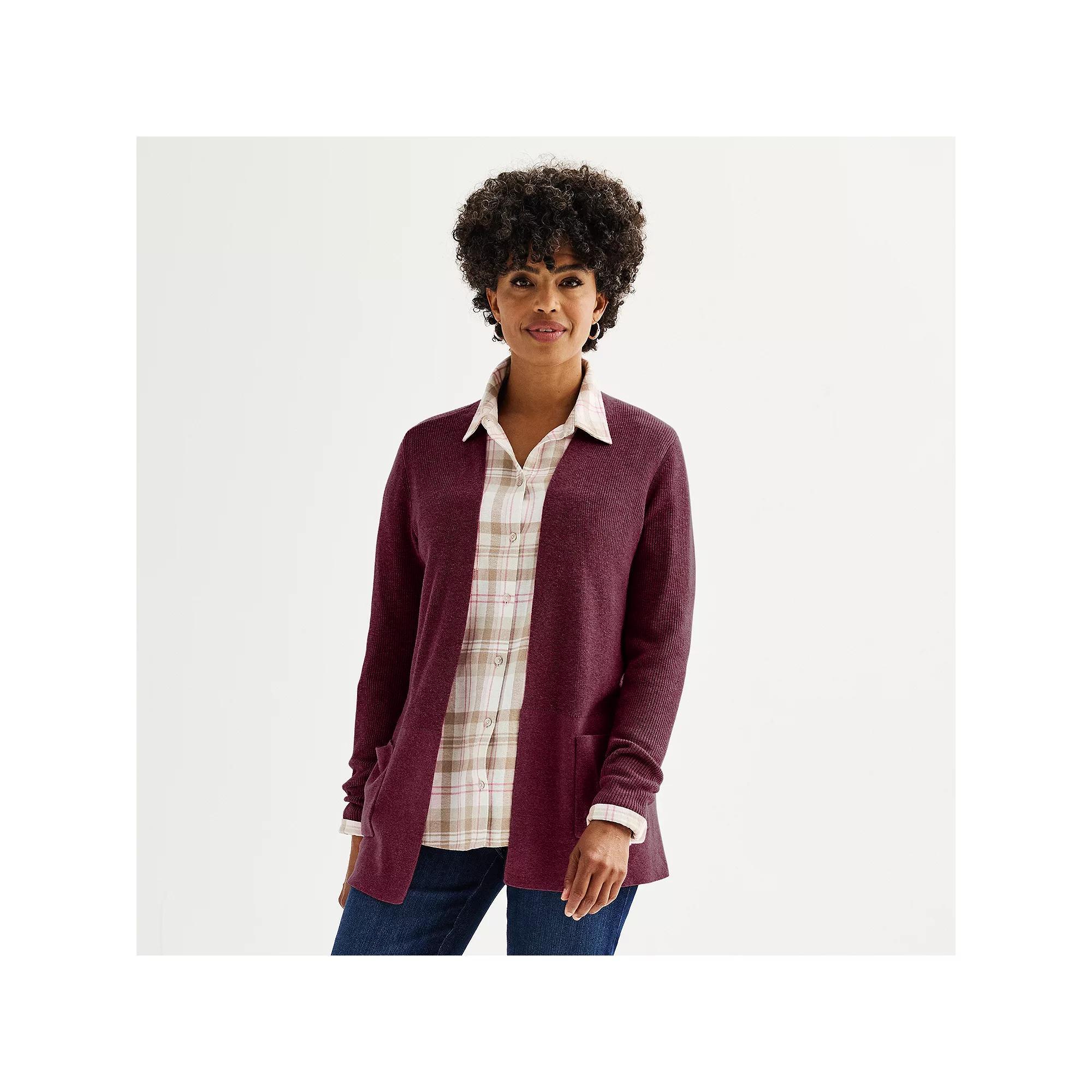 Women's Croft & Barrow® Classic Ribbed Open-Front Cardigan, Size: Small, Coal Grey Product Image