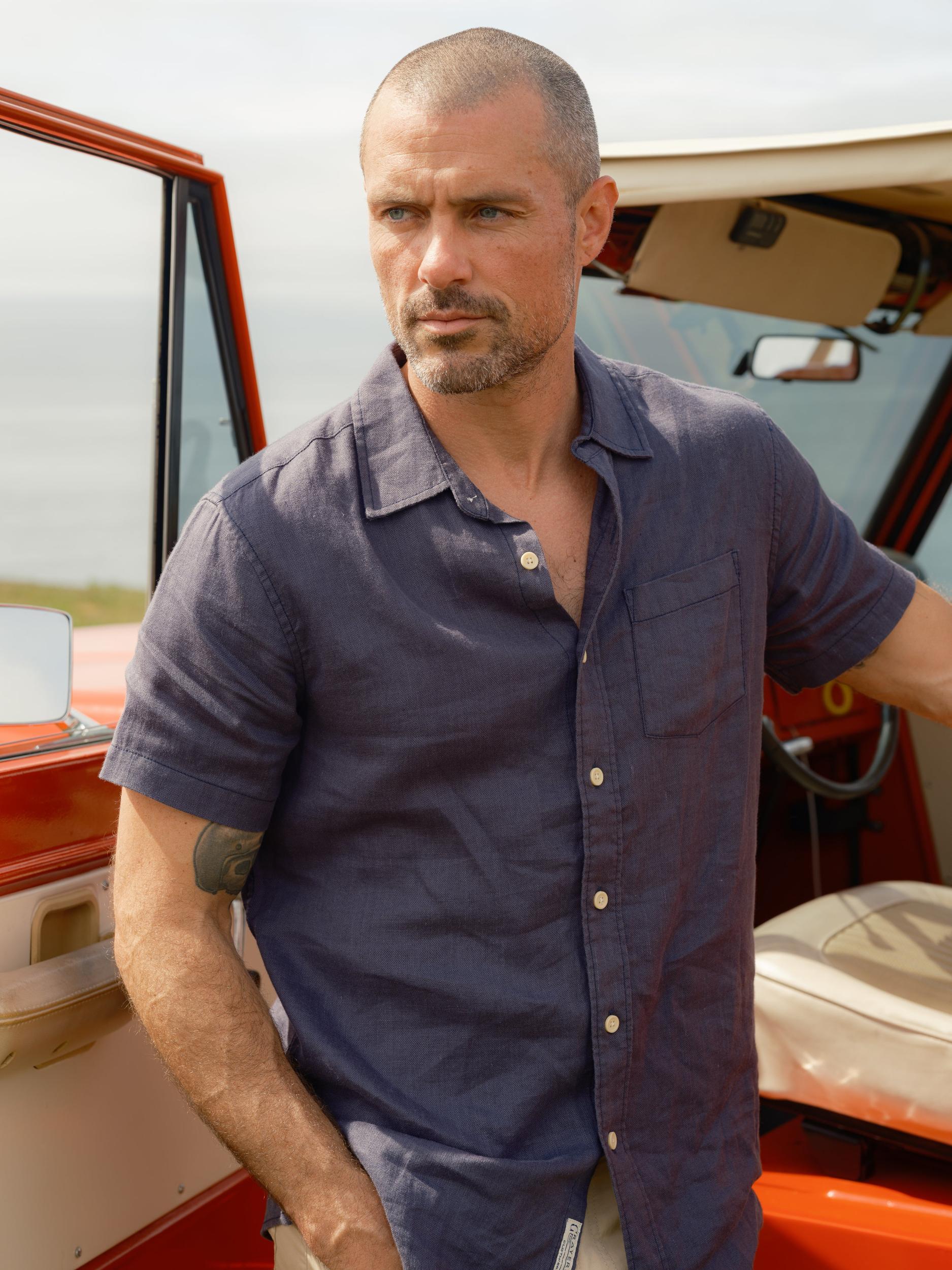 Amalfi Textured Hemp Linen Cotton Short Sleeve Shirt - Blue Steel Product Image