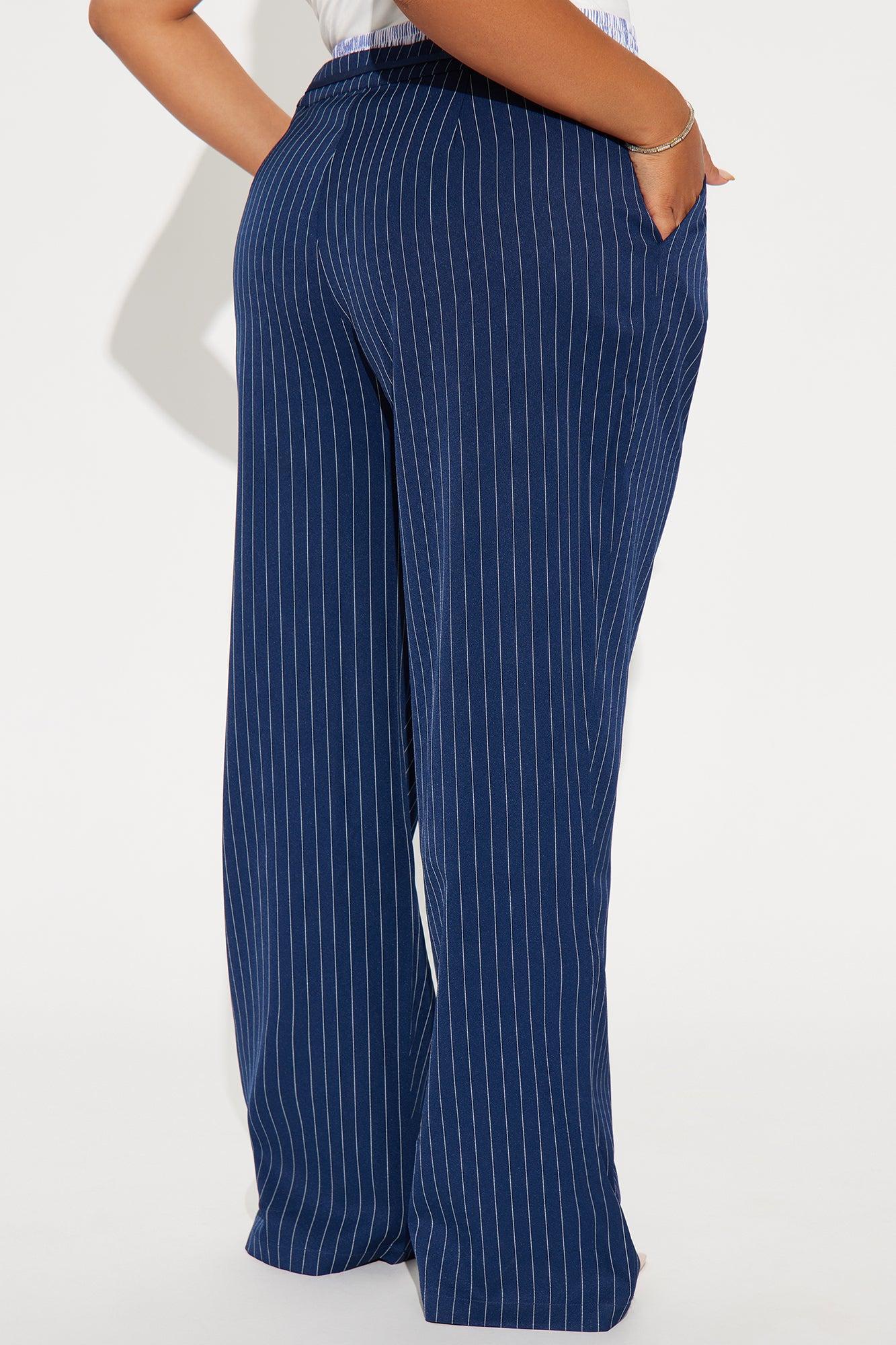 Nathalie Double Waistband Pinstripe Trouser - Navy/combo Product Image