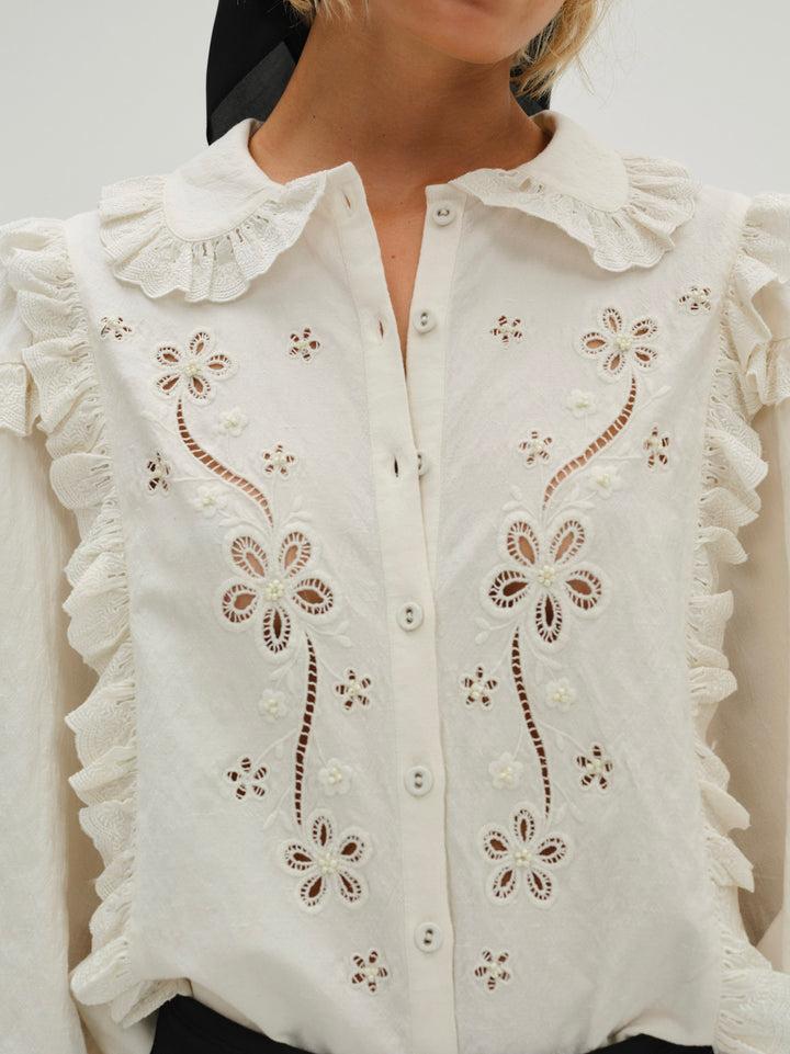 Adelie Embroidered Top — Ivory Product Image