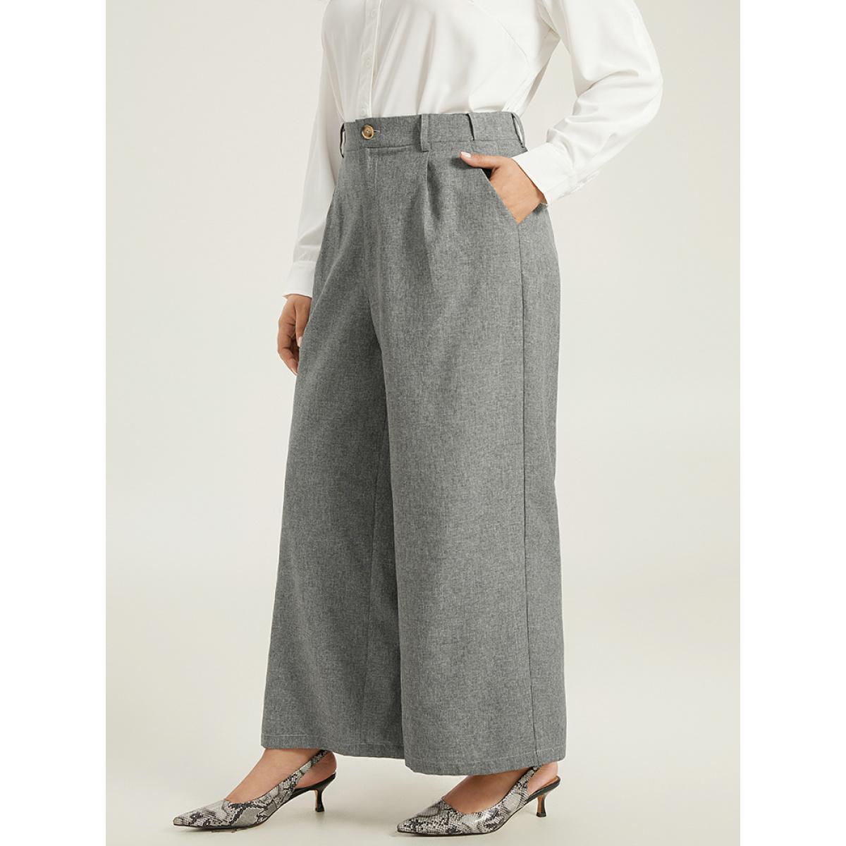 Plus Size Plain Wide Leg Elastic Waist Pocket Pants Women Gray Workwear Essentials Wide Leg High Rise Work Pants BloomChic 12/L Product Image