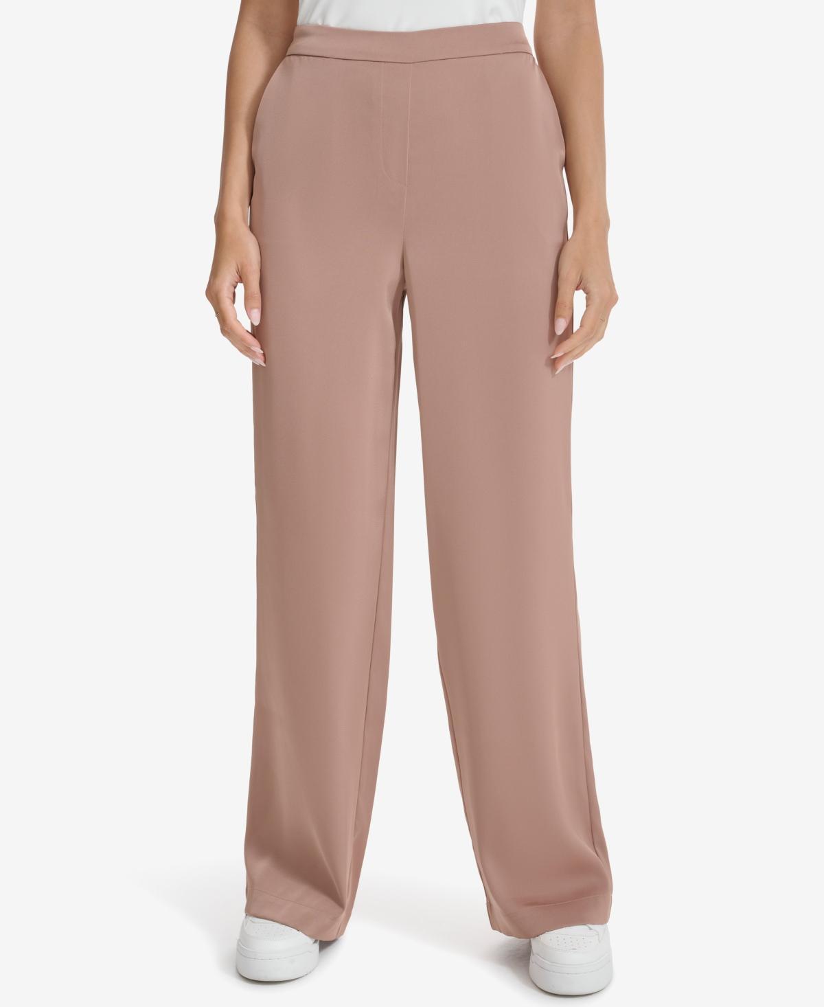 Calvin Klein Womens Elastic-Back Wide-Leg Pants Product Image