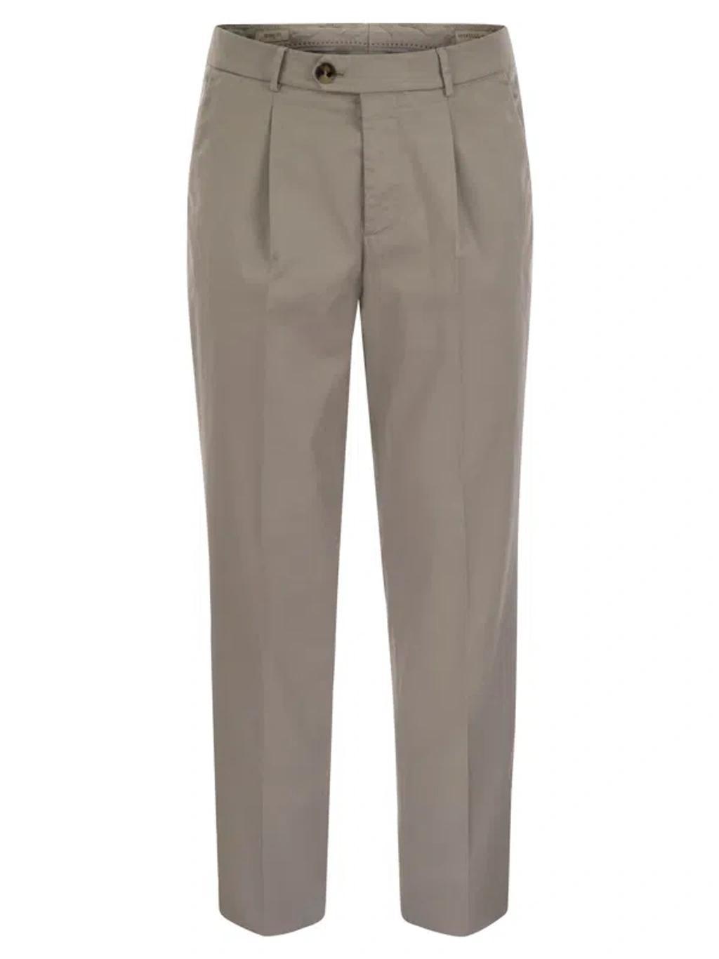 BRUNELLO CUCINELLI Garment-dyed Leisure Fit Trousers In American Pima Comfort Cotton With Pleats In Khaki Product Image