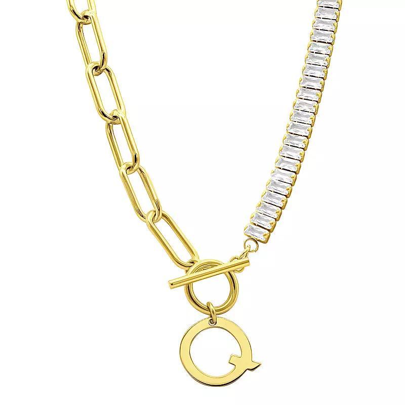 Adornia Gold Tone Half Crystal & Half Paperclip Initial Toggle Necklace, Women's, Size: 17", J Product Image