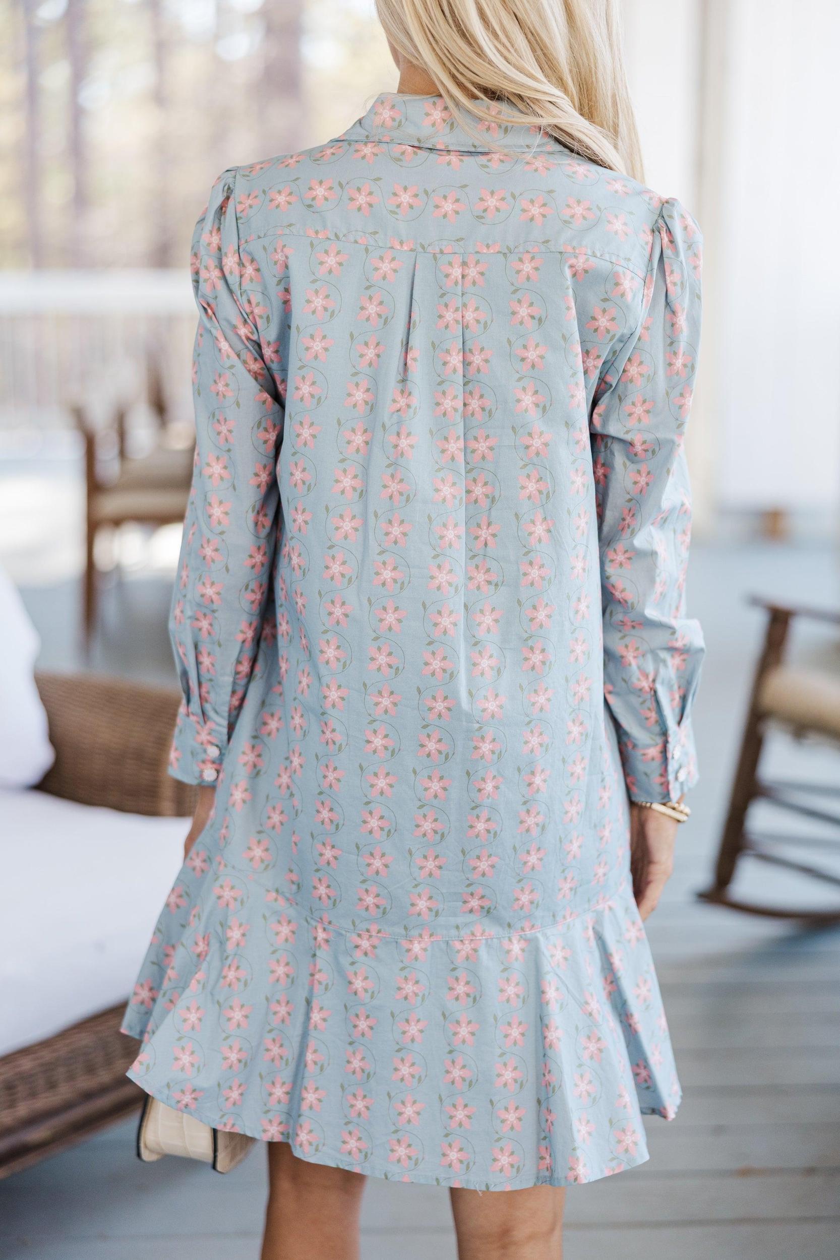 Share Your Story Light Blue Floral Shirt Dress Female Product Image