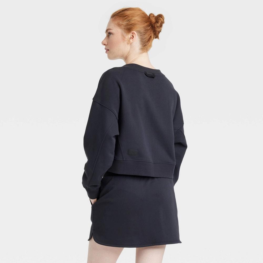 Women's French Terry V Neck Sweatshirt - JoyLab™ Black XS: Relaxed Fit, Cropped Pullover, Long Basic Sleeves, Midweight Knit Product Image
