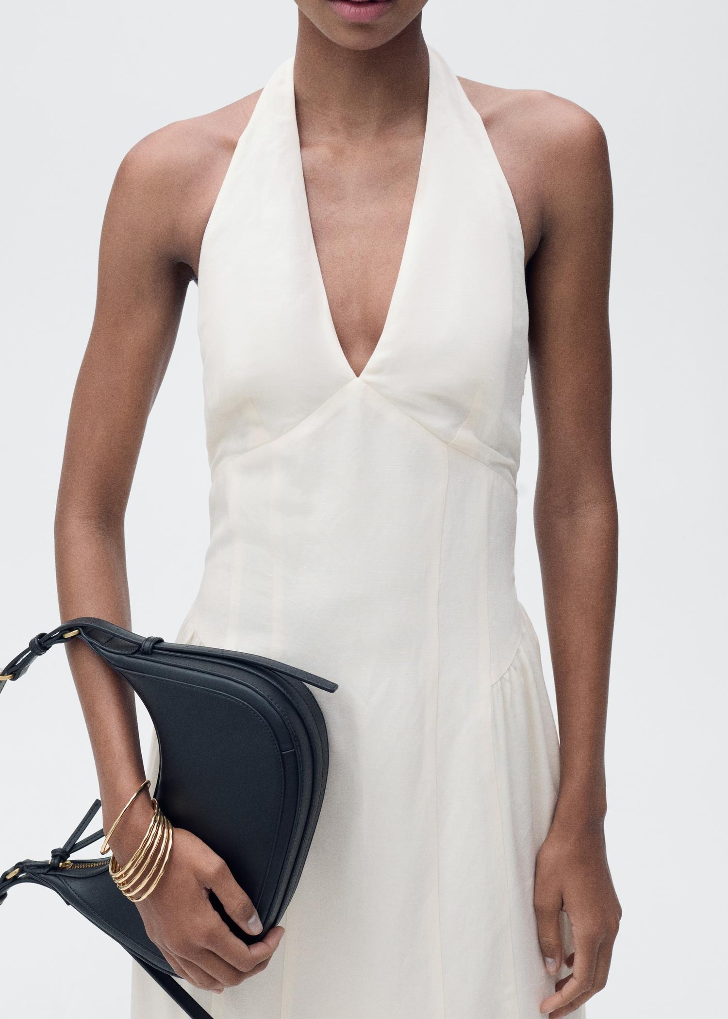 Halter-neck linen dress - Women | MANGO USA Product Image