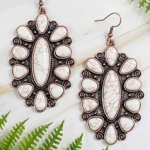 Western Scroll & Stone Earrings- 4 Colors Product Image