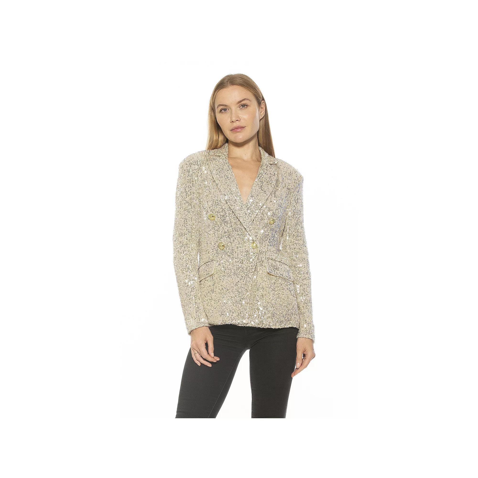 Women's ALEXIA ADMOR Abbi Longline Double Breasted Jacket, Size: 6, Silver Product Image