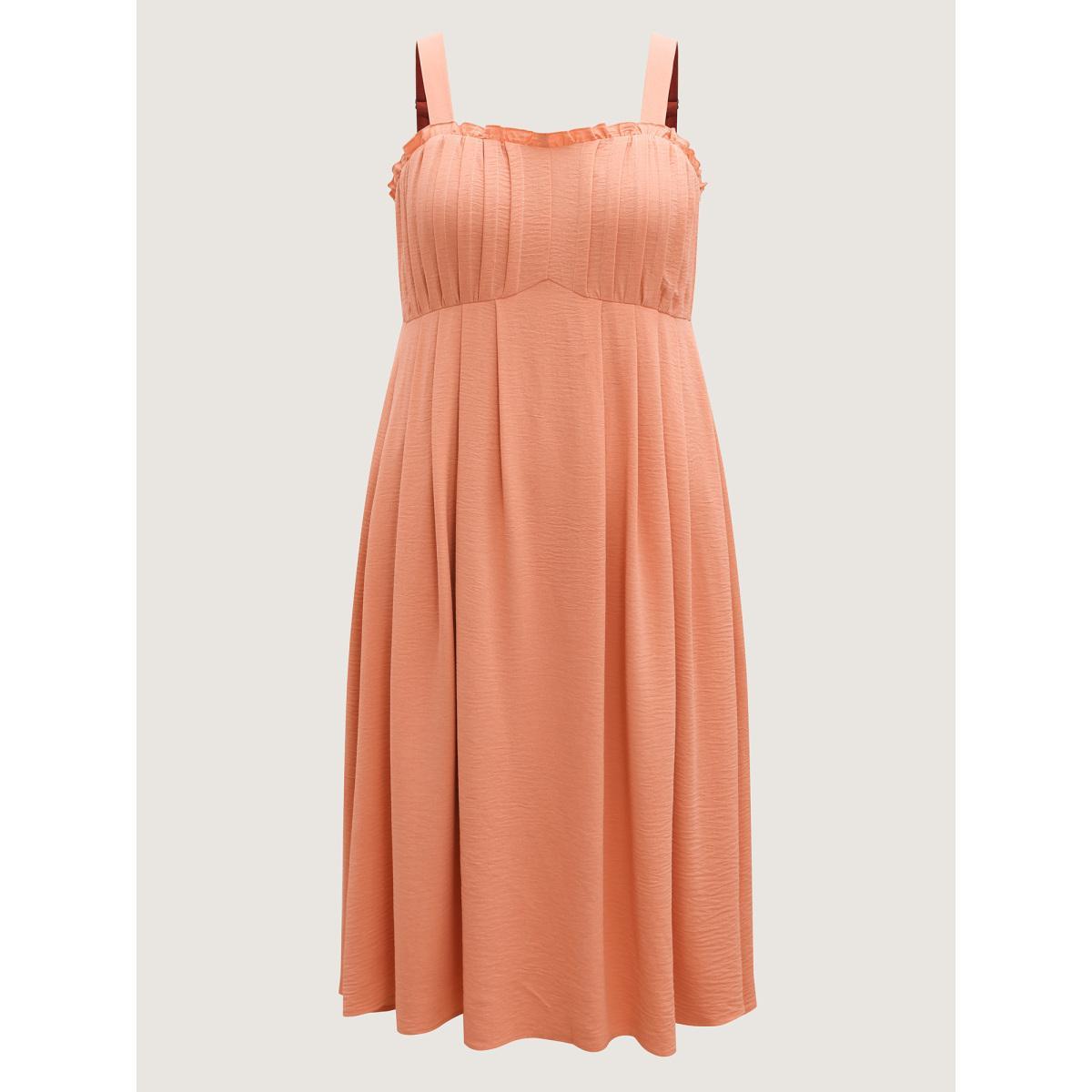 Plus Size Adjustable Straps Pleated Pockets Midi Dress Coral Women Non Sleeveless Curvy BloomChic 10/M Product Image