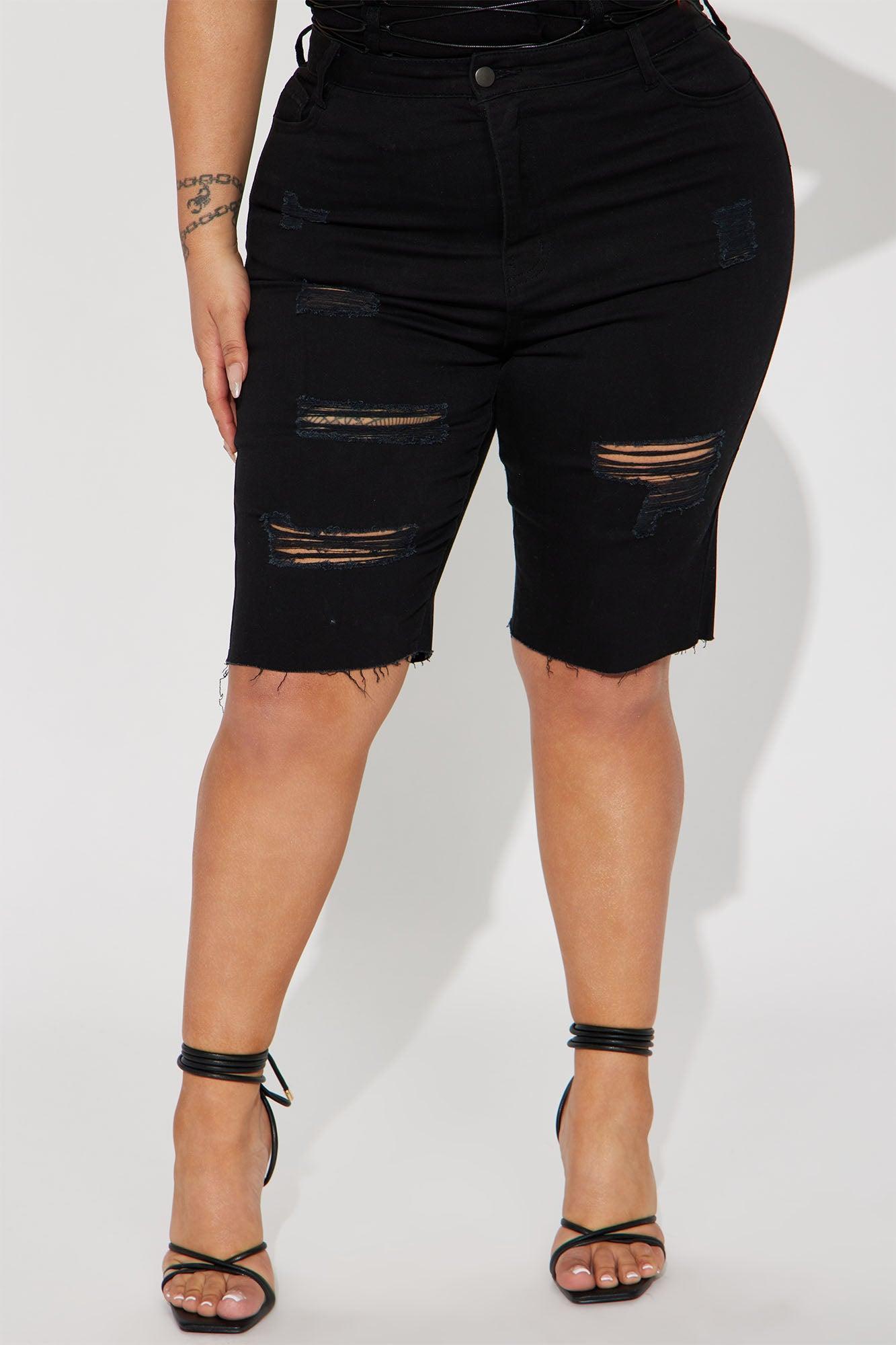 Feeling Lucky Stretch Denim Bermuda Shorts - Black Product Image