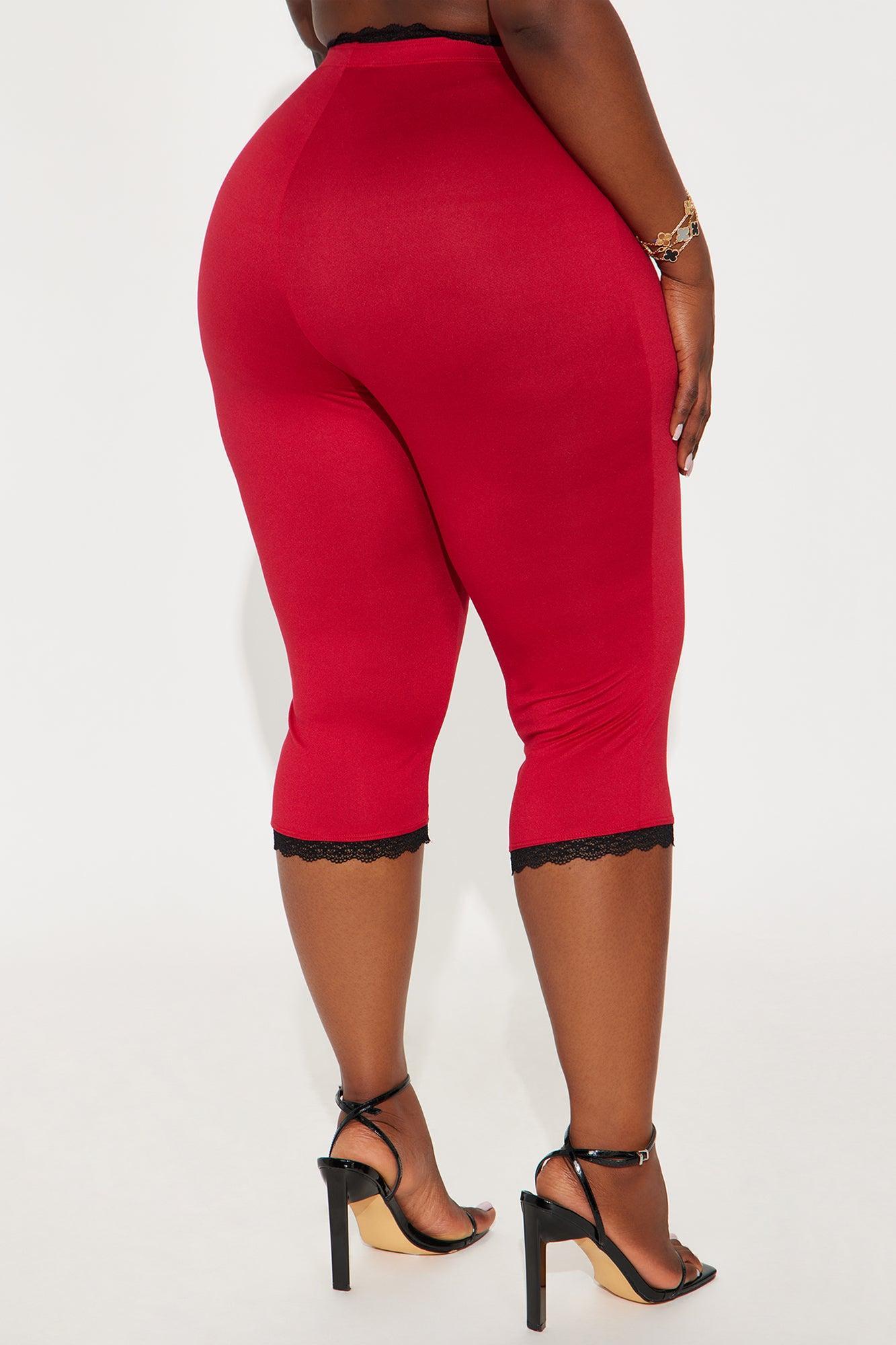 Valentina Solid Lace Trim Capri Legging - Red Product Image