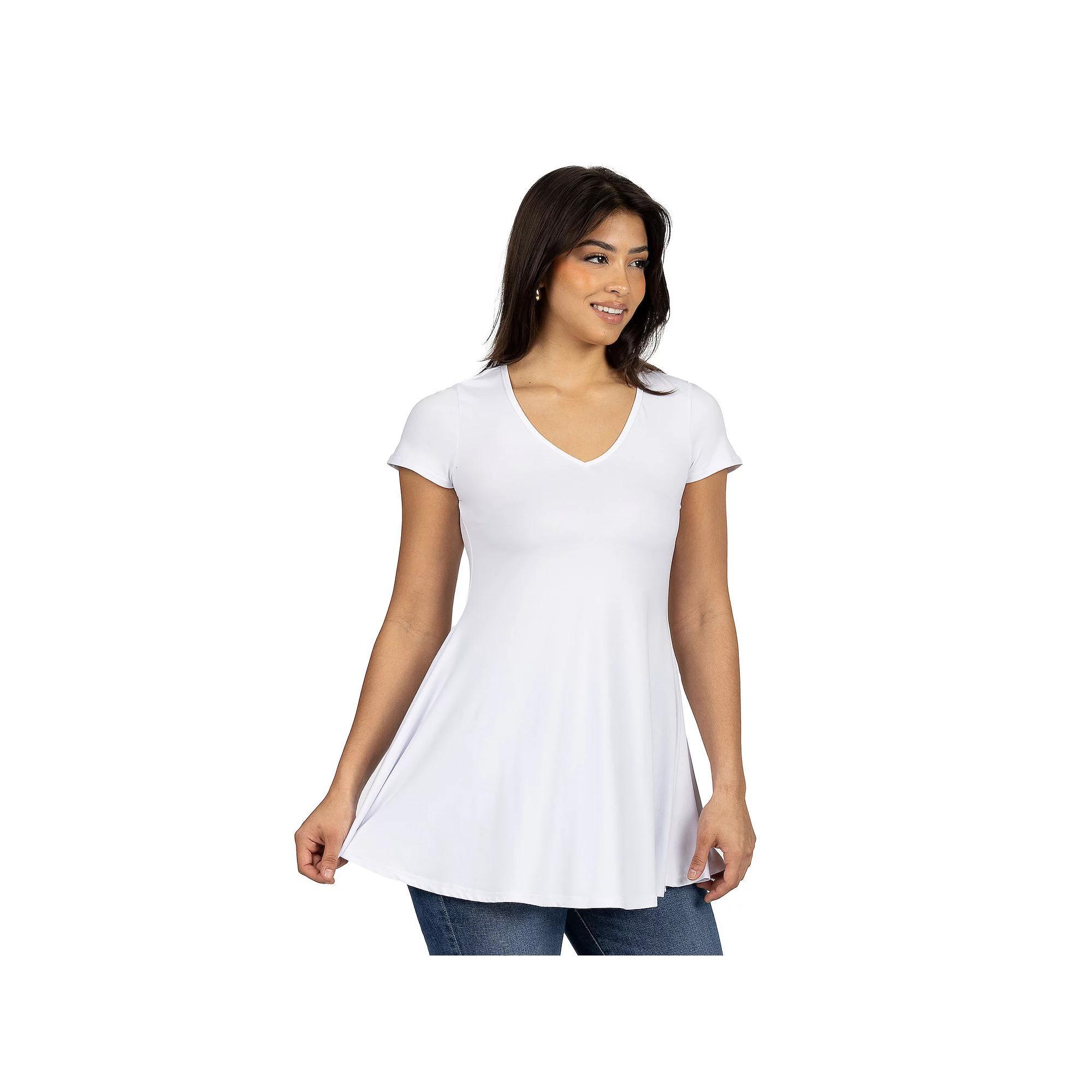Women's 24Seven Comfort Apparel Loose Fit V Neck Tunic Top, Size: Large, Blue Product Image