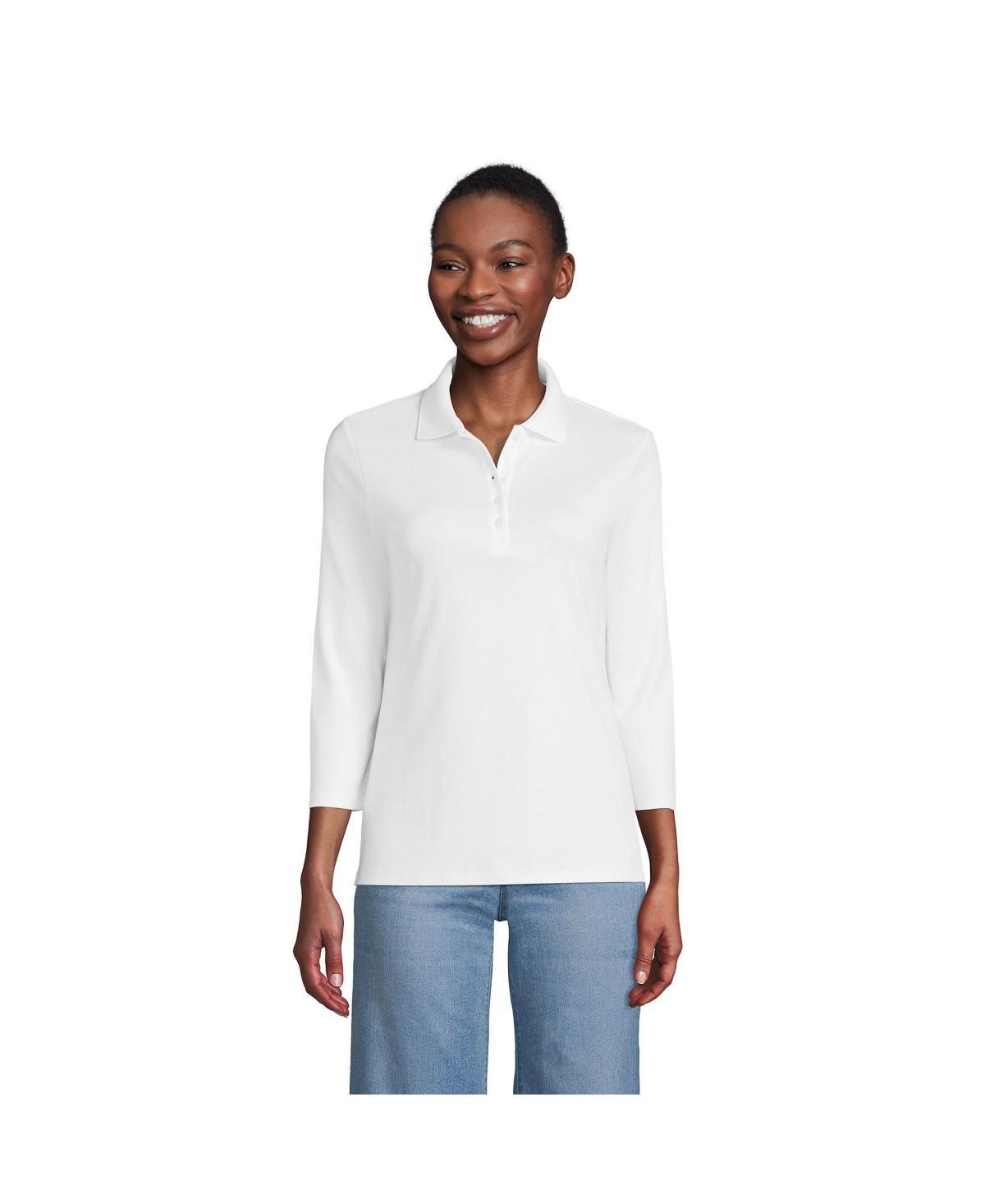 Petite Lands End Supima Cotton 3/4 Sleeve Polo Shirt, Womens Deep Blue Product Image