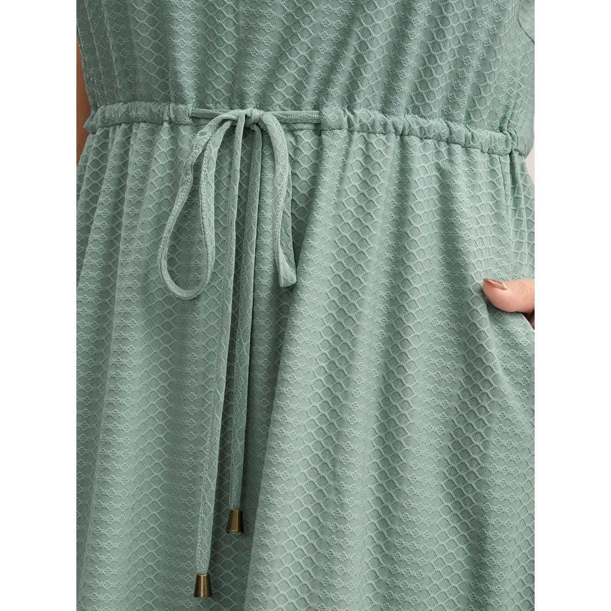 Plus Size Textured Waist-Tie Knit Midi Dress Sage Women Casual Drawstring Knit Dresses Bloomchic 30/6X Product Image