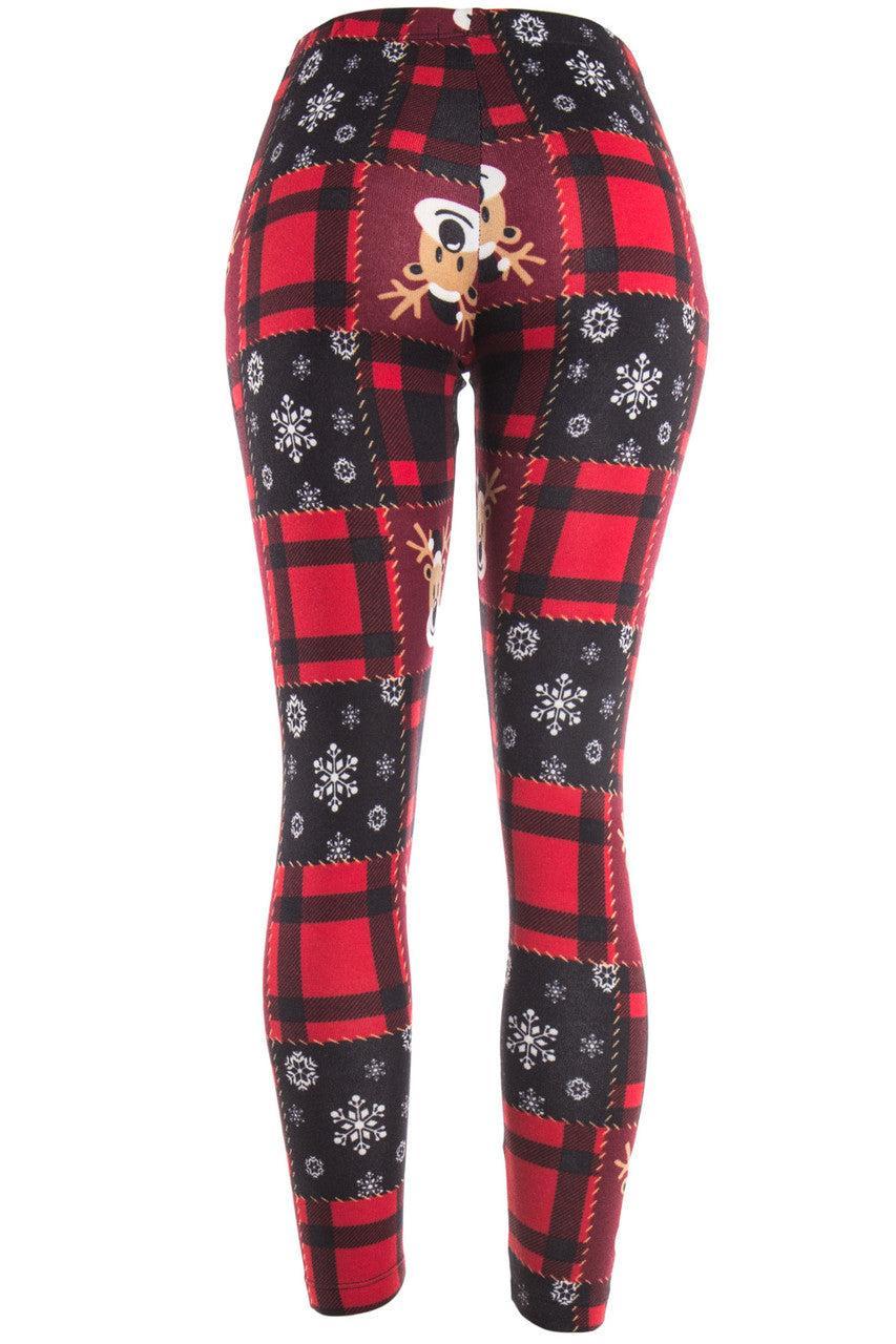 Red Plaid Reindeer Leggings Product Image
