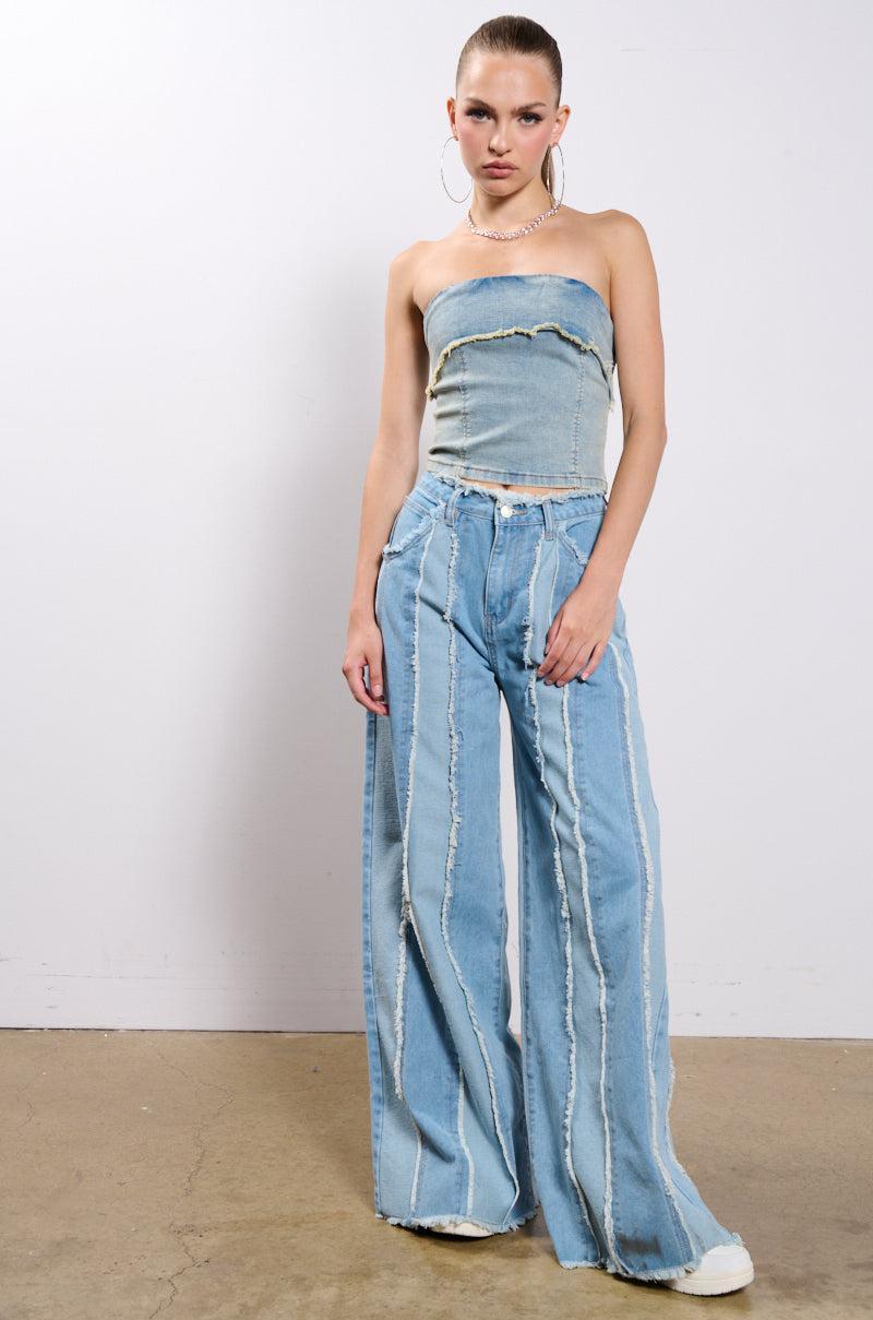 DONT NEED TO SLEEP DISTRESSED WIDE LEG DENIM PANT Product Image