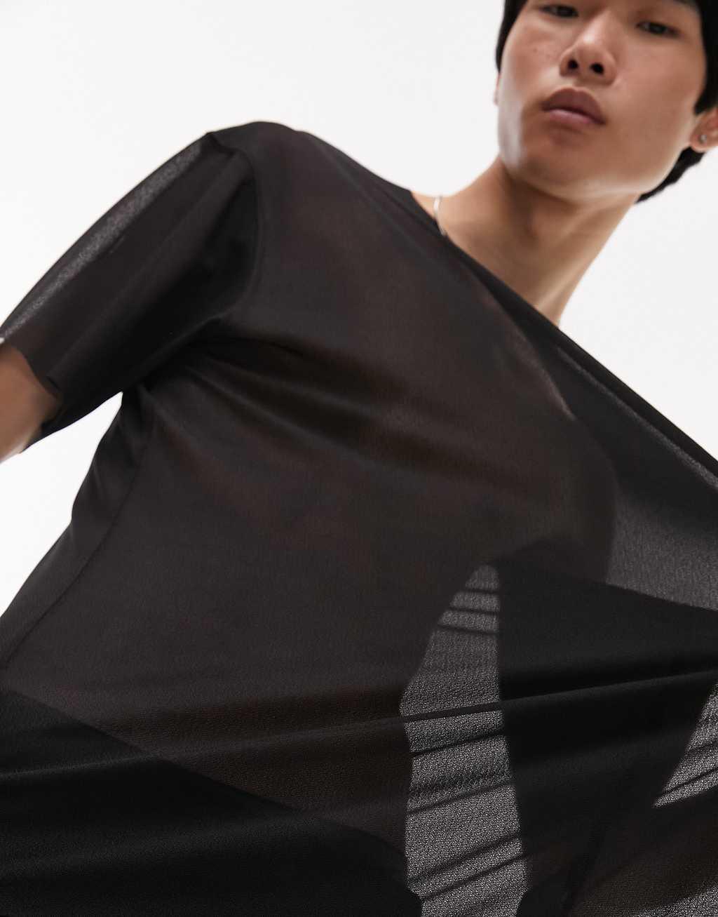 Topman oversized fit mesh t-shirt in black Product Image