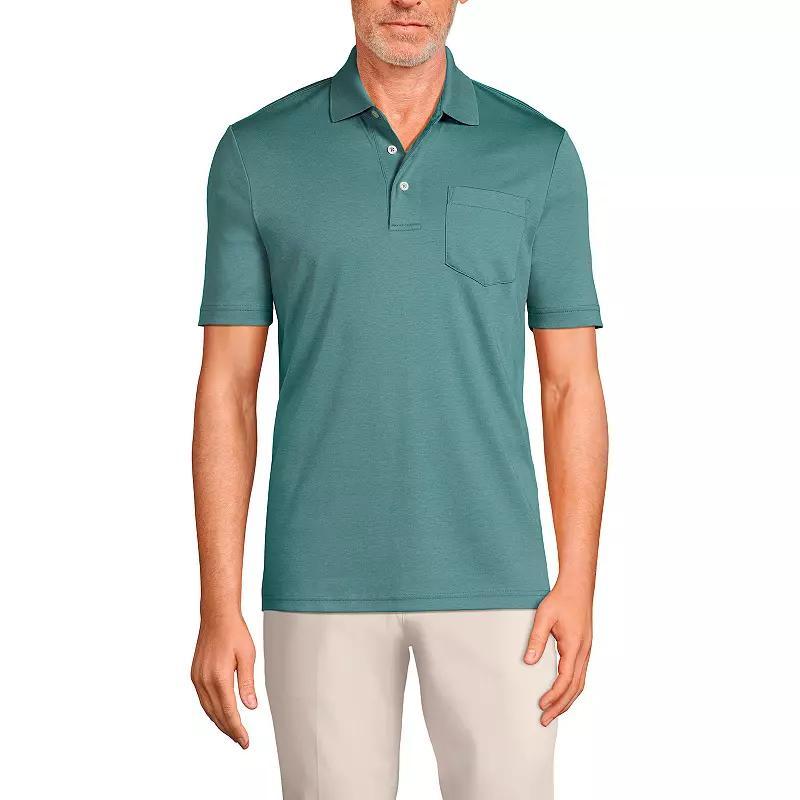 Big & Tall Lands End Super Soft Supima Pocket Polo, Mens Pale Grey Blue Product Image
