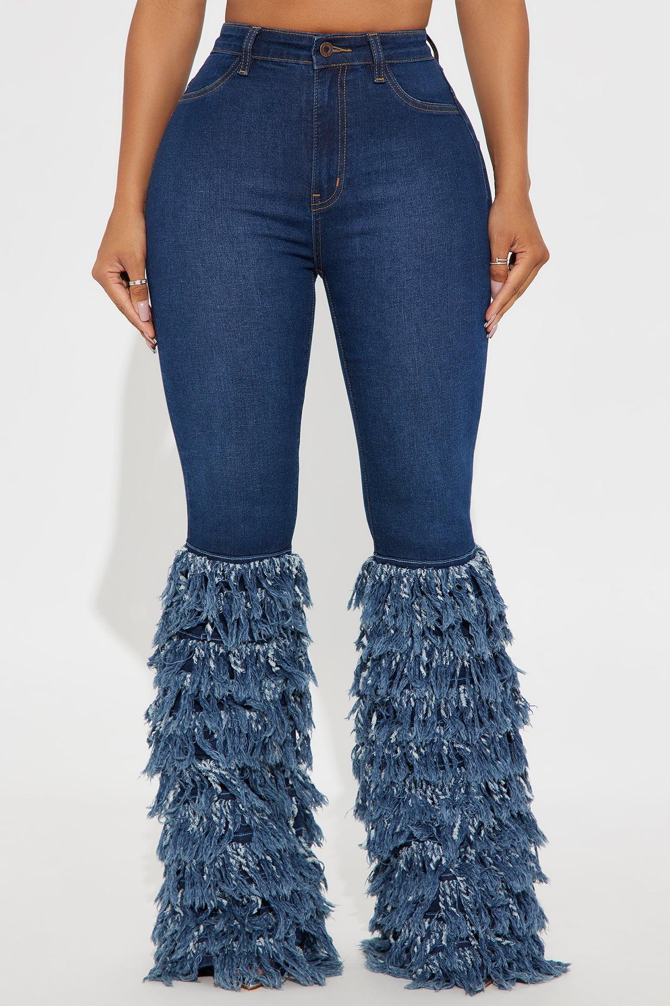 Scene Stealer Fringe Flare Jeans - Dark Wash Female Product Image
