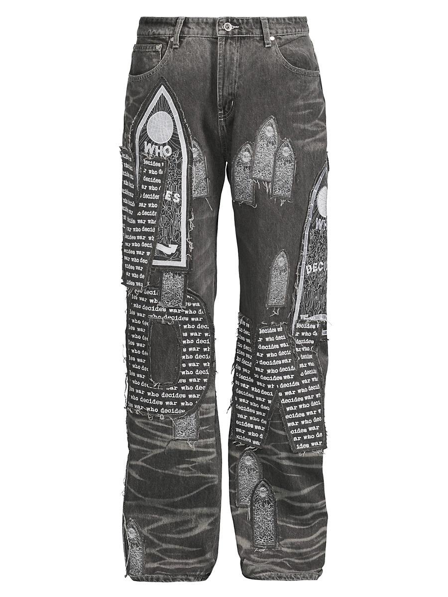 Mens Motif Patched Denim Jeans Product Image