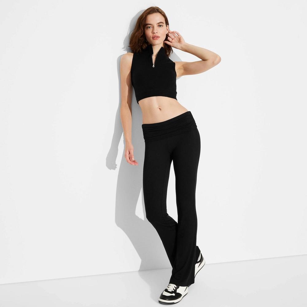 Women's Mid-Rise Foldover Flare Pants - Wild Fable™ Black S: Slim Fit, Elastic Waist, 30.75" Inseam Product Image