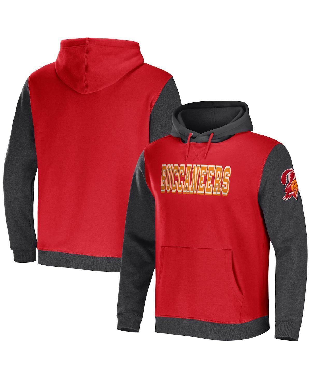 Men's NFL x Darius Rucker Collection by Fanatics Red/Charcoal Tampa Bay Buccaneers Colorblock Pullover Hoodie, Size: Medium Product Image