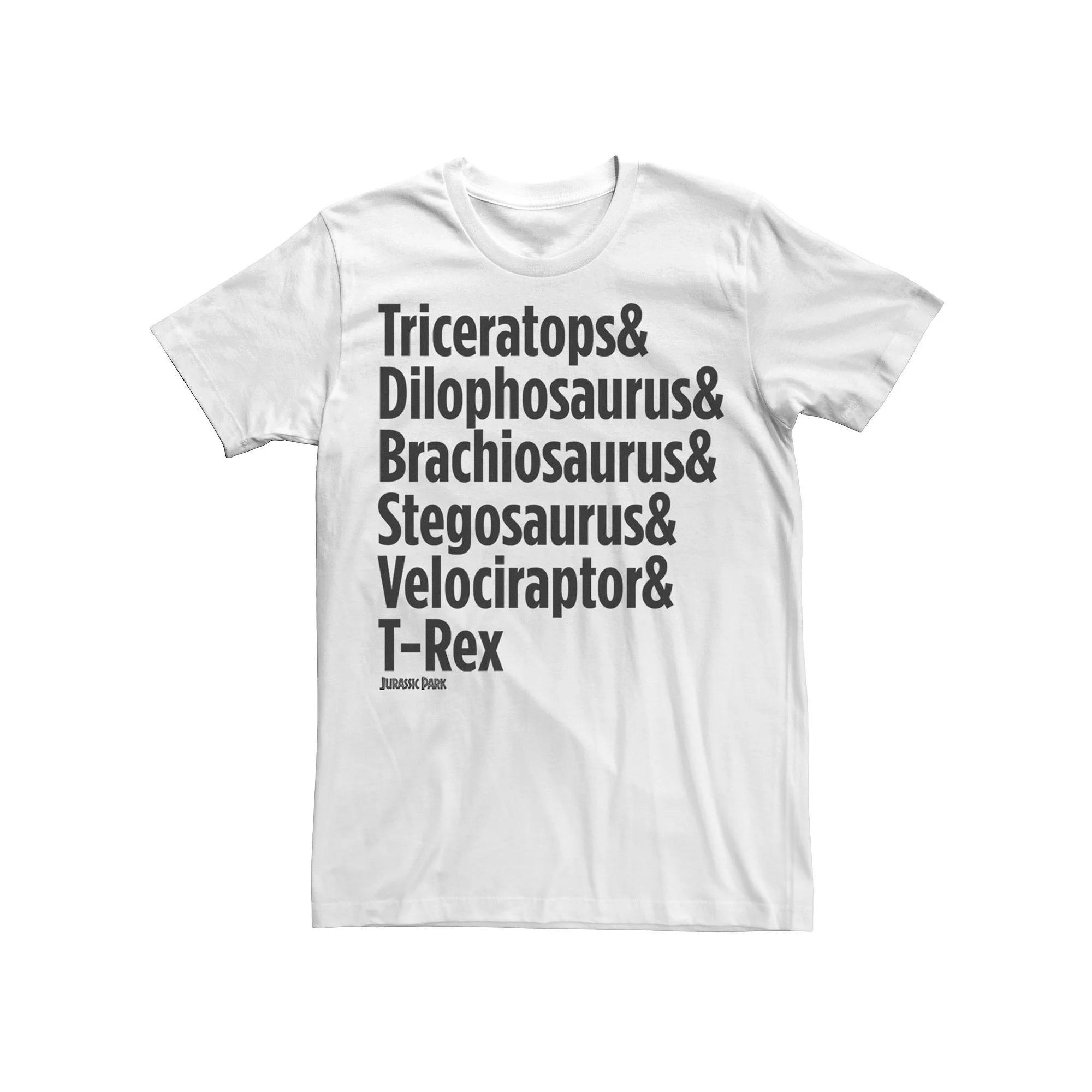 Men's Jurassic Park Dinosaur Name Types Tee, Size: XL, White Product Image
