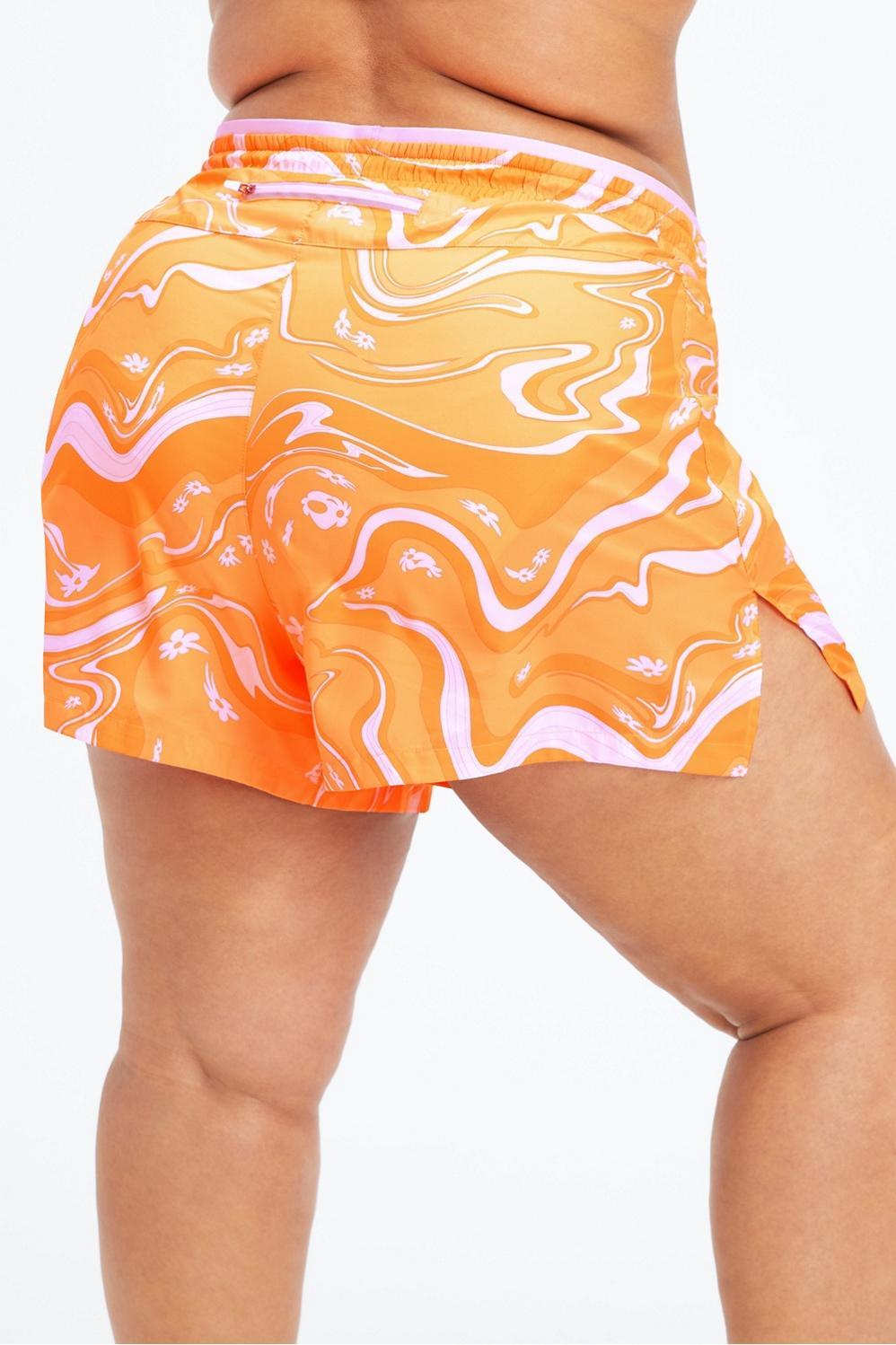 Fabletics Breathe Run Short Womens Orange Pop Marble Daisy/Reflective Silver Size XXL Product Image