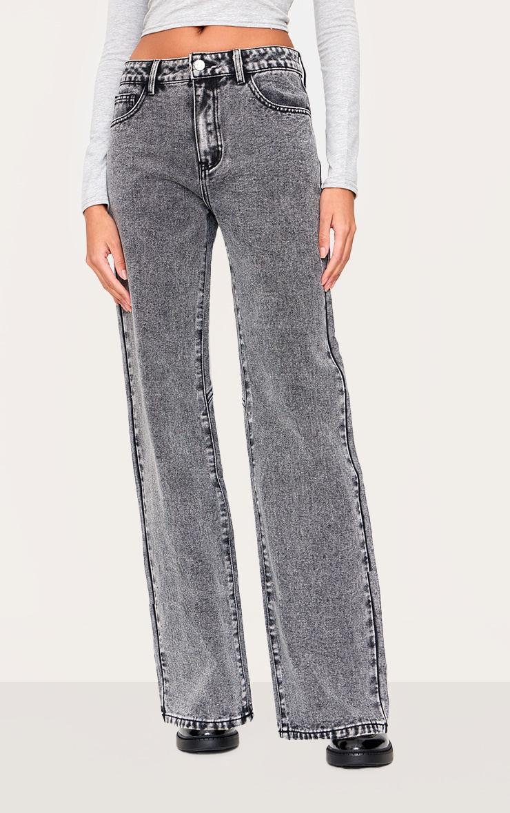 Washed Grey Seam Detail Straight Leg Jeans Product Image