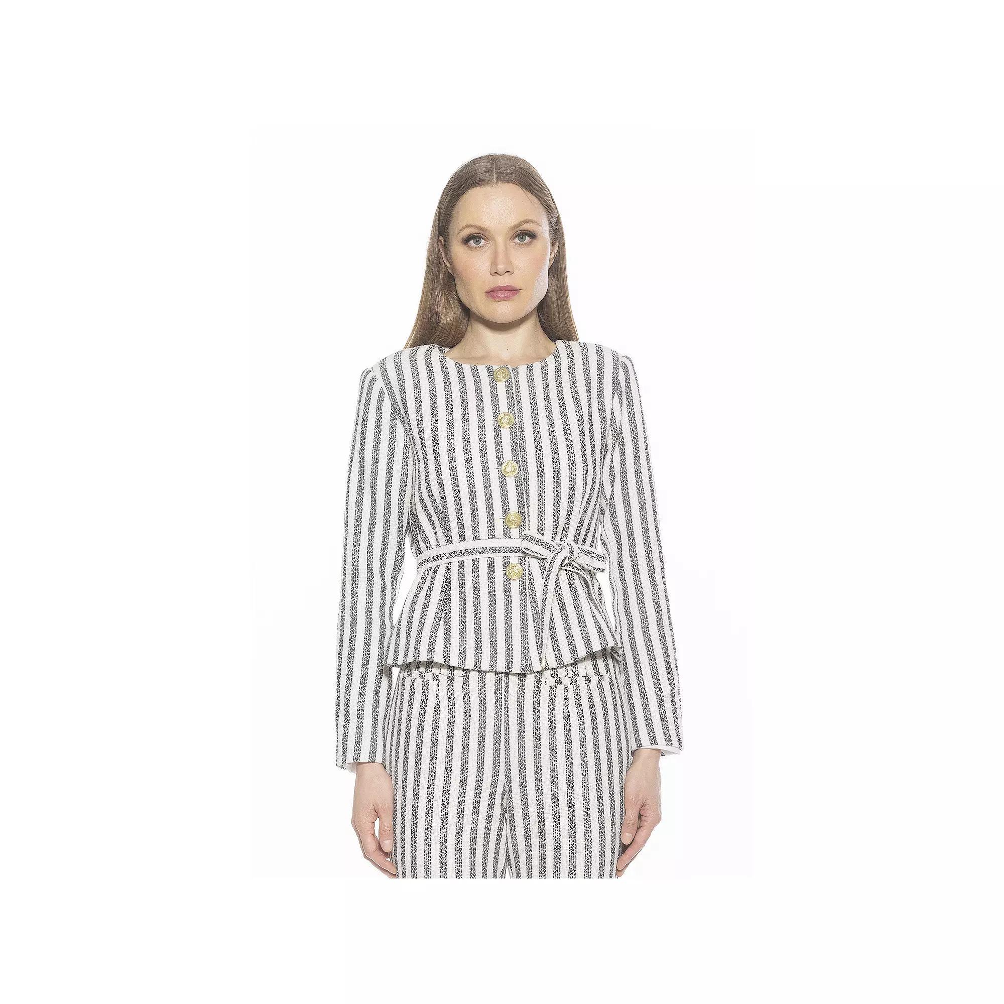 Womens ALEXIA ADMOR Arjun Long Sleeve Scoop Neck Jacket With Waist Tie Blue Stripe Product Image