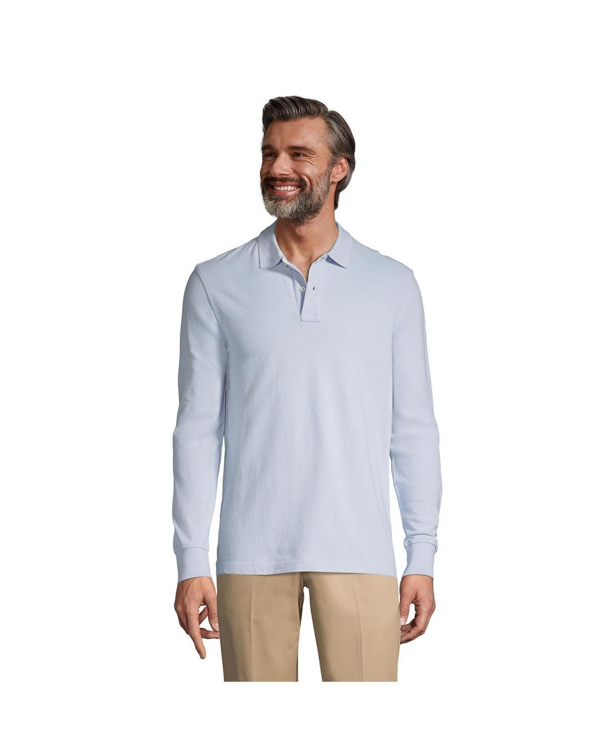 Mens Lands End Long Sleeve Mesh Polo Shirt Gray Grey Product Image