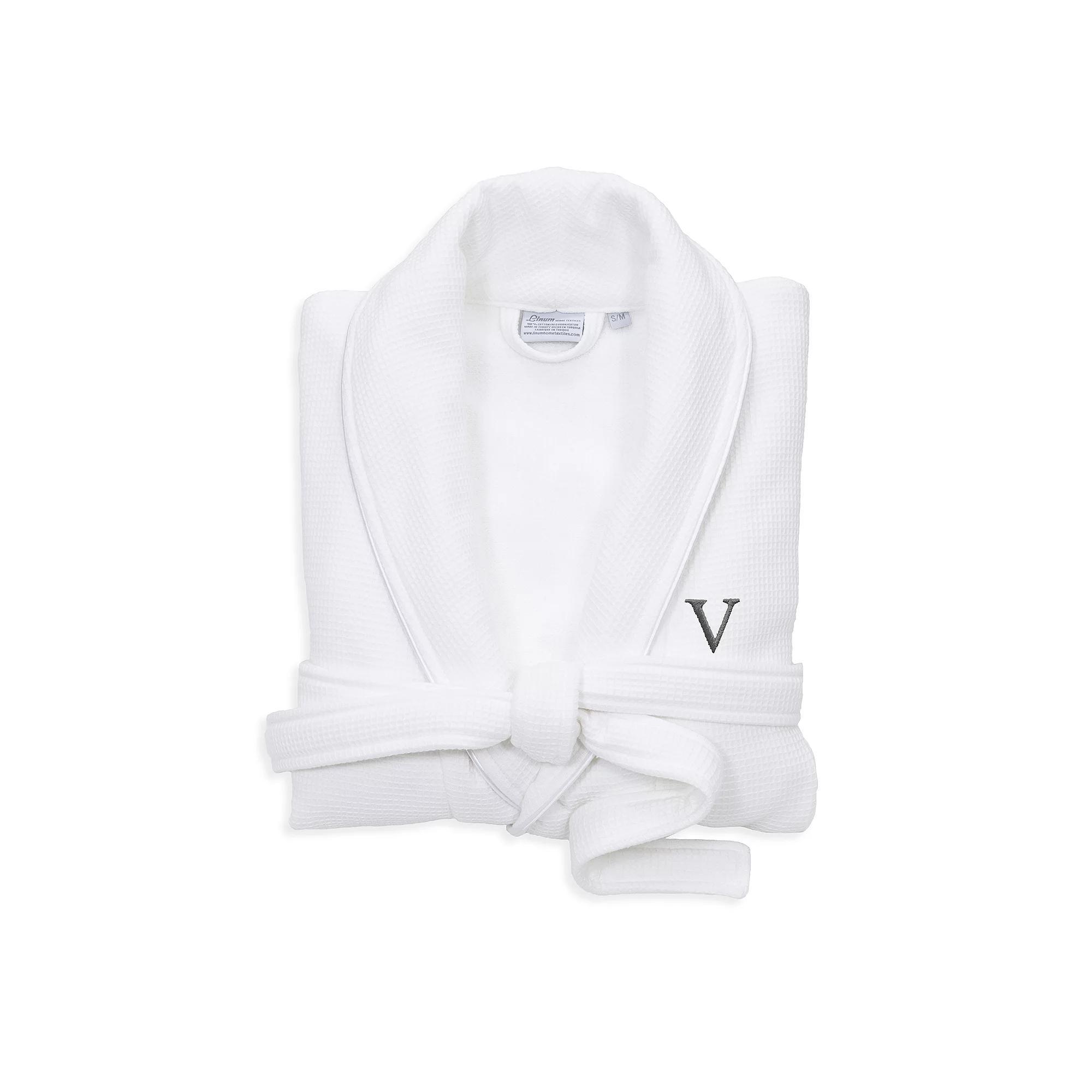 Linum Home Textiles Red Letter Unisex Personalized Turkish Cotton Waffle Terry Satin Piped Trim Bathrobe, Womens Product Image