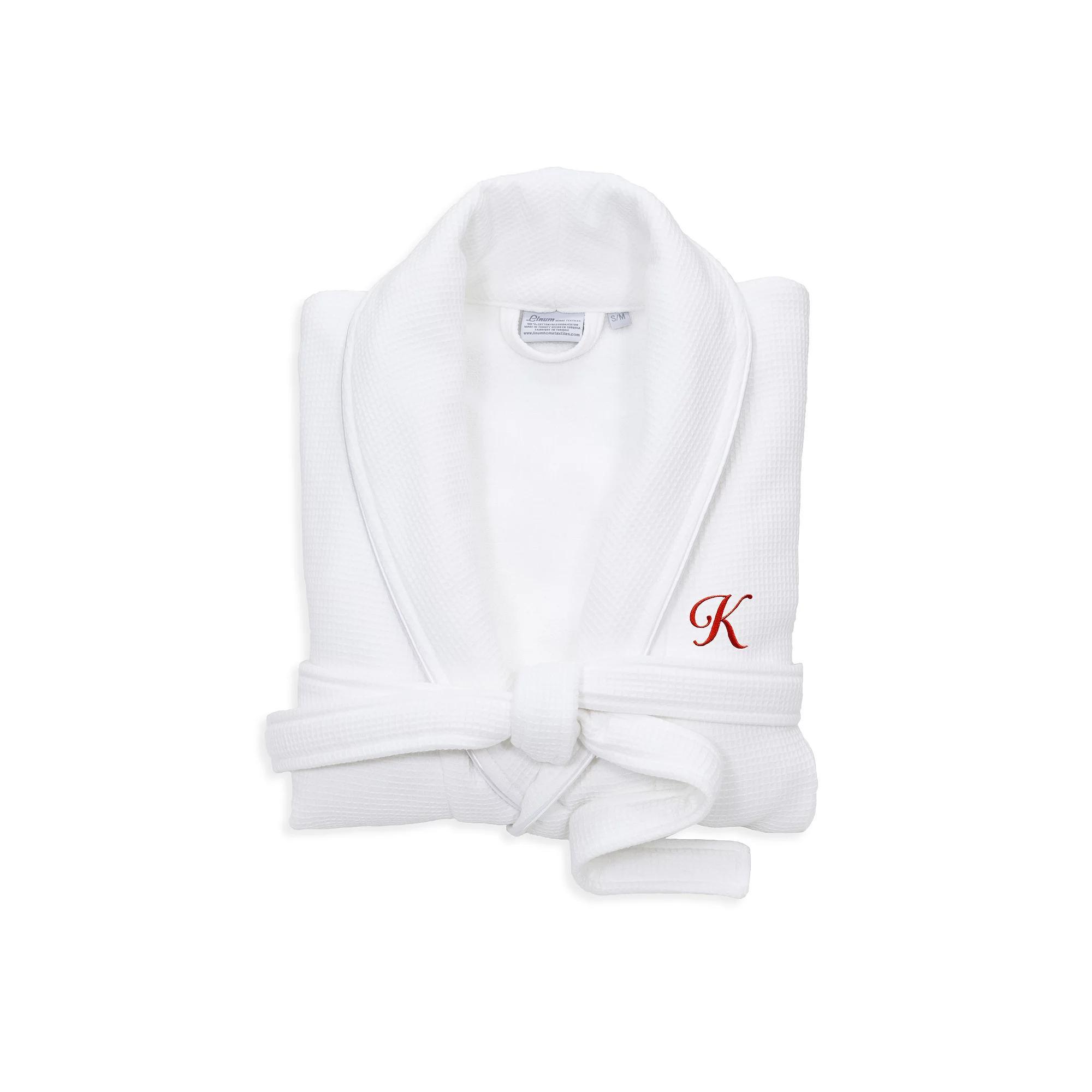 Linum Home Textiles Red Letter Unisex Personalized Turkish Cotton Waffle Terry Satin Piped Trim Bathrobe, Womens Product Image