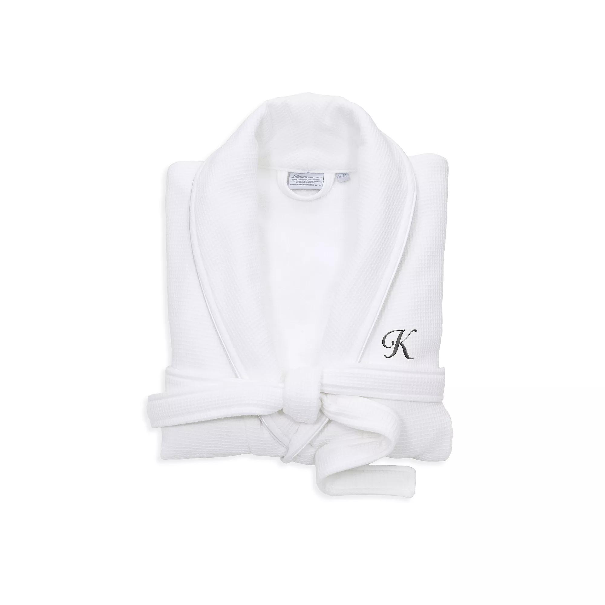 Linum Home Textiles Red Letter Unisex Personalized Turkish Cotton Waffle Terry Satin Piped Trim Bathrobe, Womens Product Image