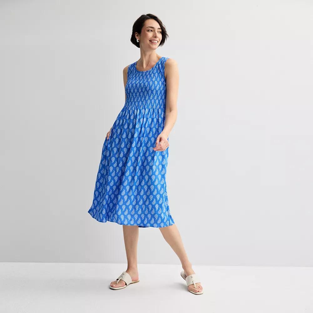 Women's Croft & Barrow® Smocked Midi Dress, Size: Small, Blue Paisley Product Image