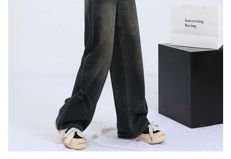 High Waist Washed Straight Leg Jeans Product Image