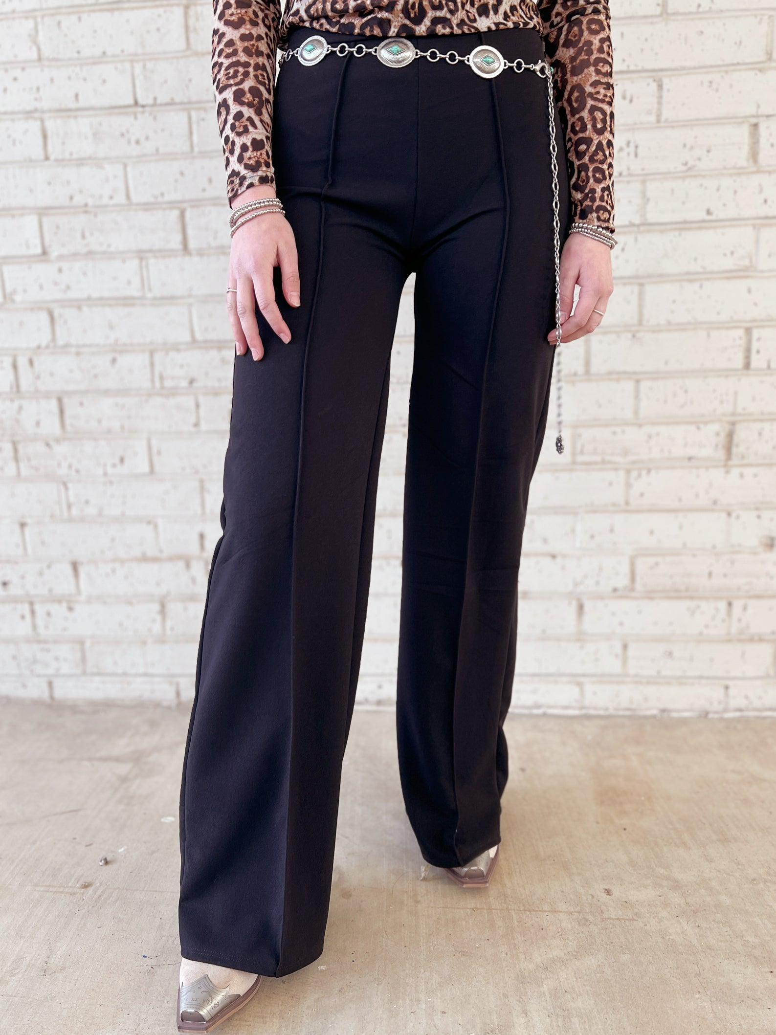 Black Straight Leg Crease Pants Product Image