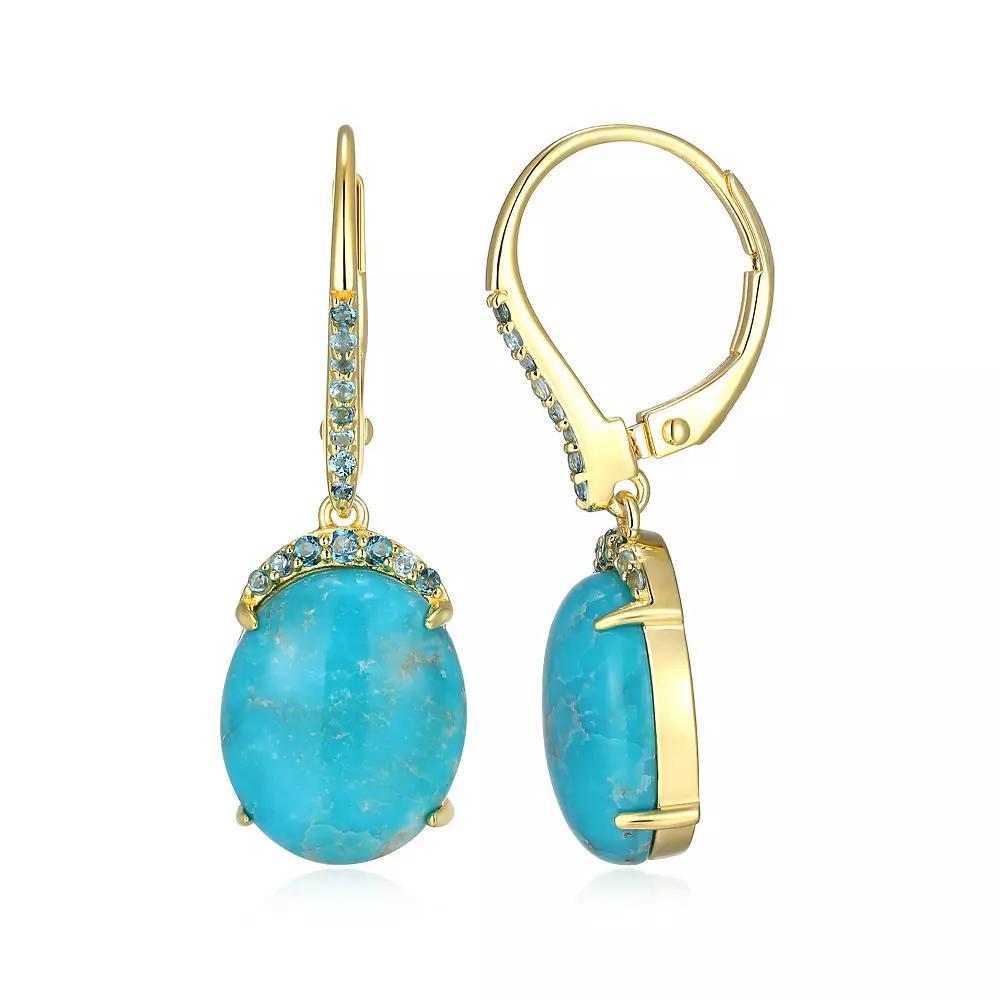18k Gold Plated Sterling Silver Genuine Turquoise and London Blue Topaz Drop Earrings, Women's, Gold Tone Product Image