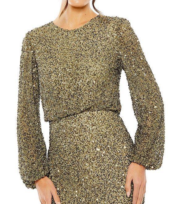Mac Duggal Crew Neck Long Sleeve Beaded Blouson Gown Product Image