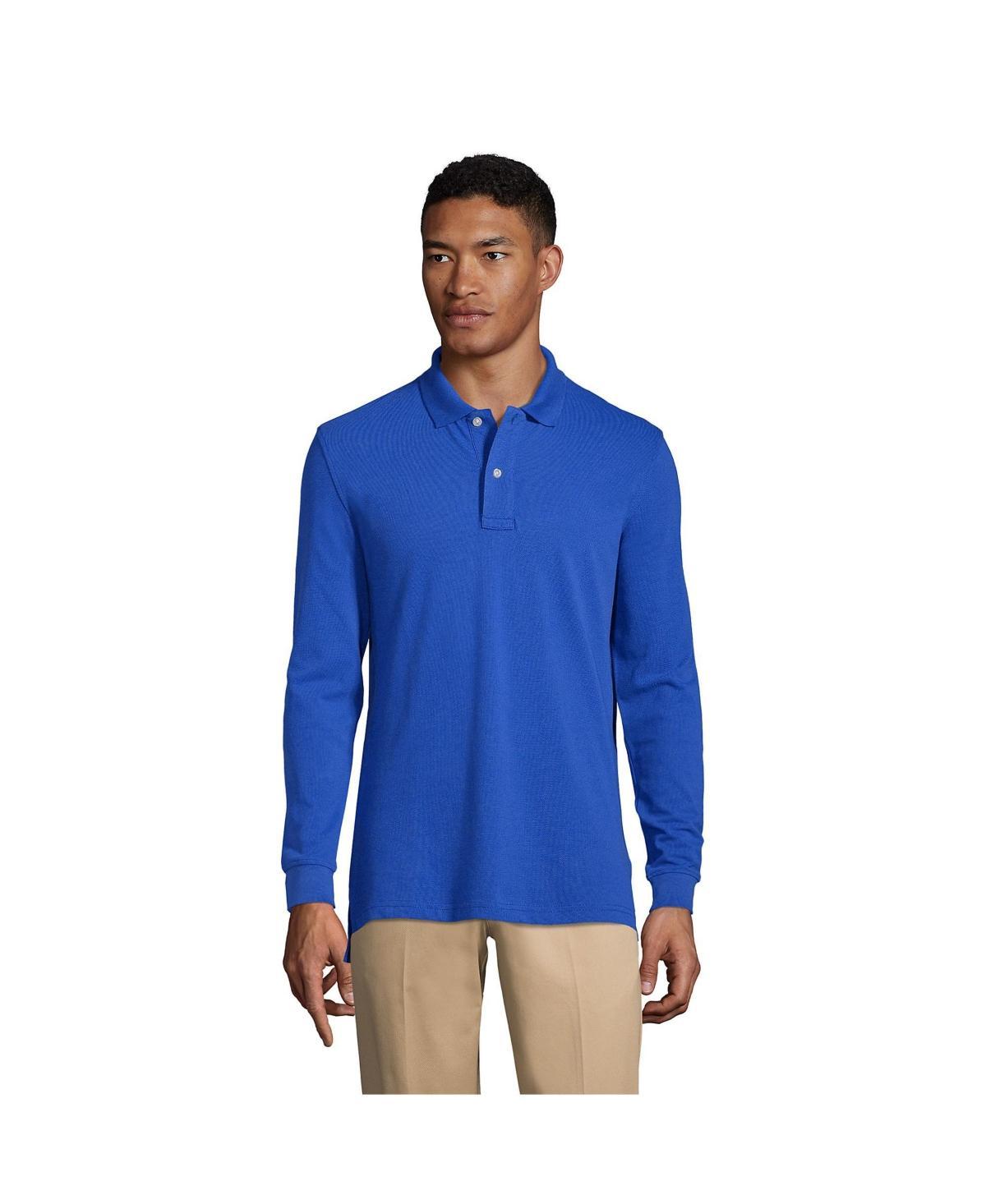 Mens Lands End Long Sleeve Mesh Polo Shirt Gray Grey Product Image