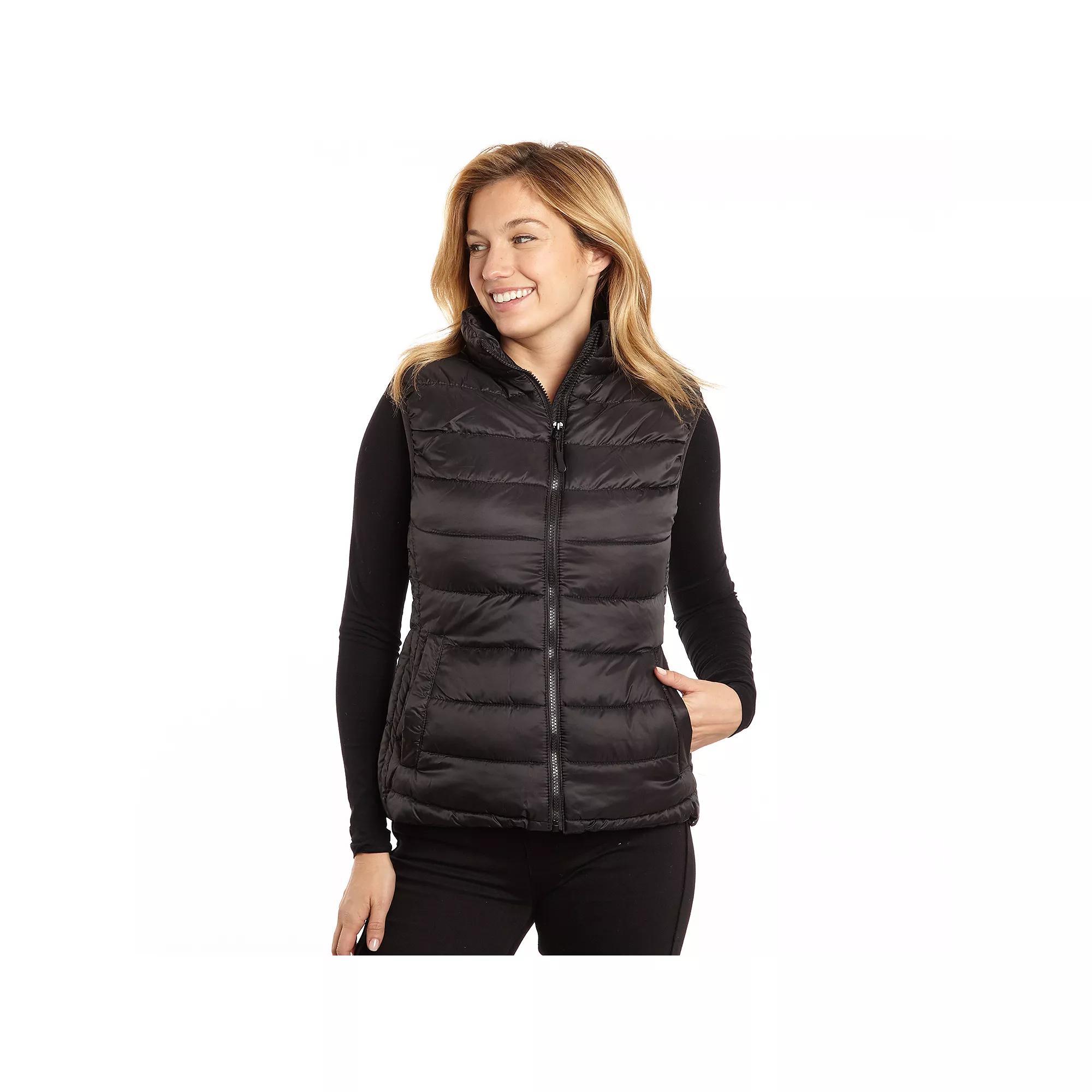 Women's Excelled Polyester Puffer Vest, Size: Medium, Black Product Image
